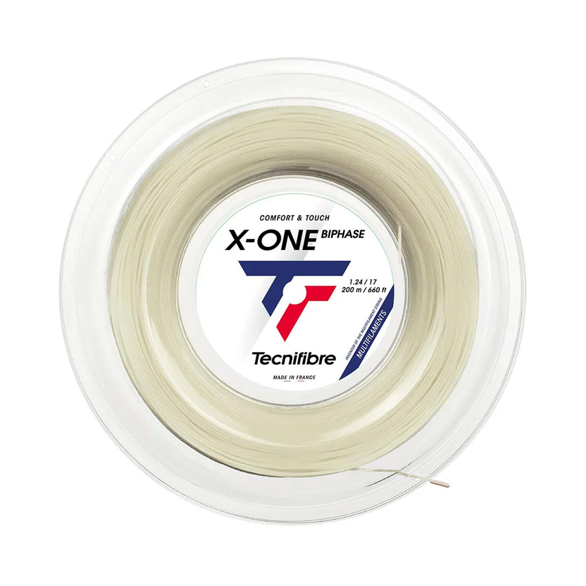 Tecnifibre X-One Biphase 200m Rol Snaren-Natuurlijke Kleuren Tecnifibre X-One Biphase 200m Rol Snaren-Natuurlijke Kleuren