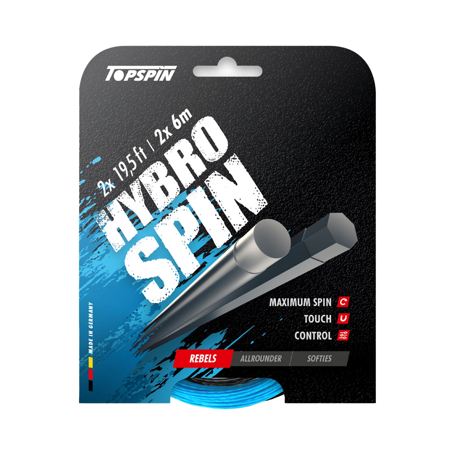 Topspin Hybro Spin 2 X 6m Set Snaren-Lichtblauw Topspin Hybro Spin 2 X 6m Set Snaren-Lichtblauw