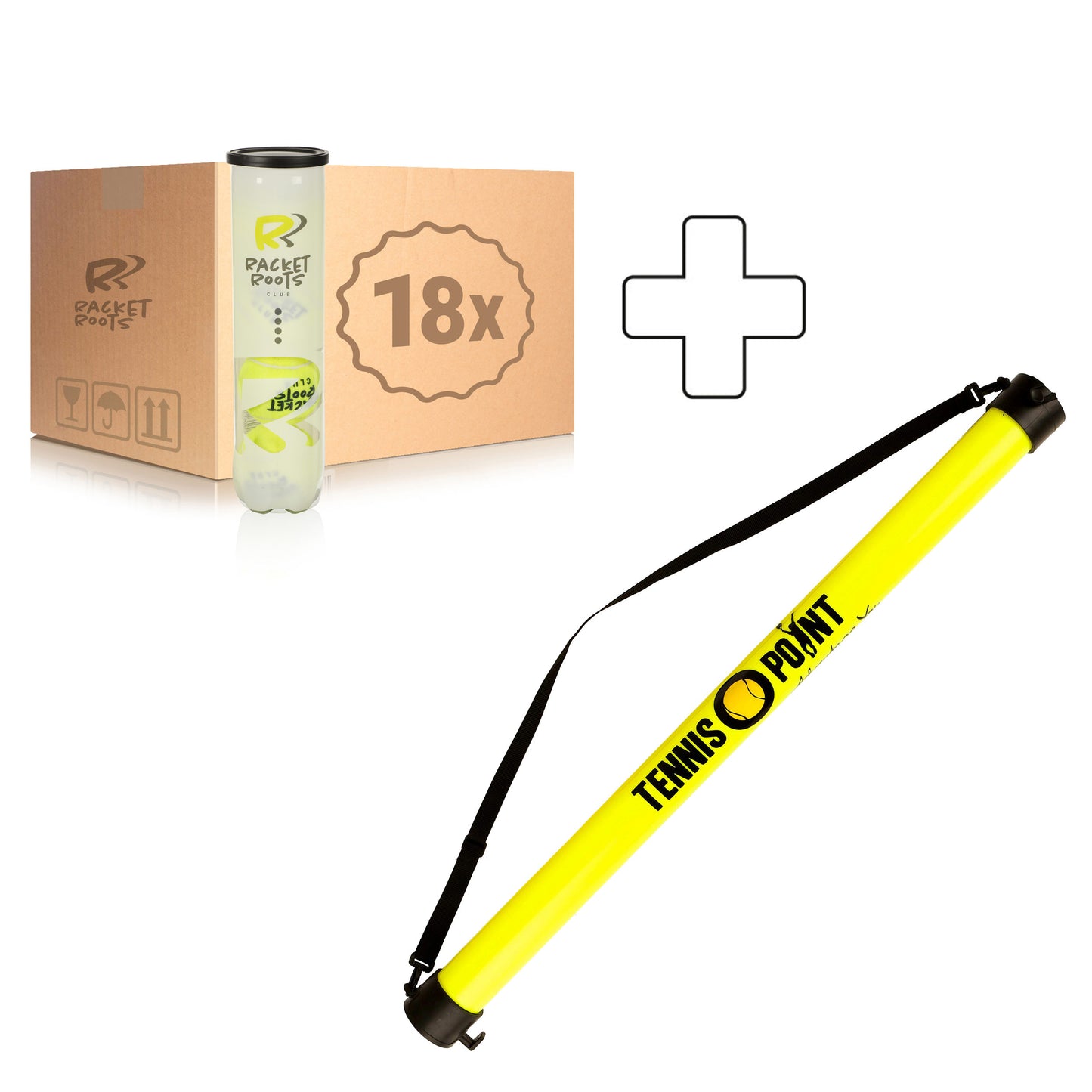 Racket Roots 18x verpakking 4 stuks Club Tennisball Plus ballenverzamelbuis Racket Roots 18x verpakking 4 stuks Club Tennisball Plus ballenverzamelbuis