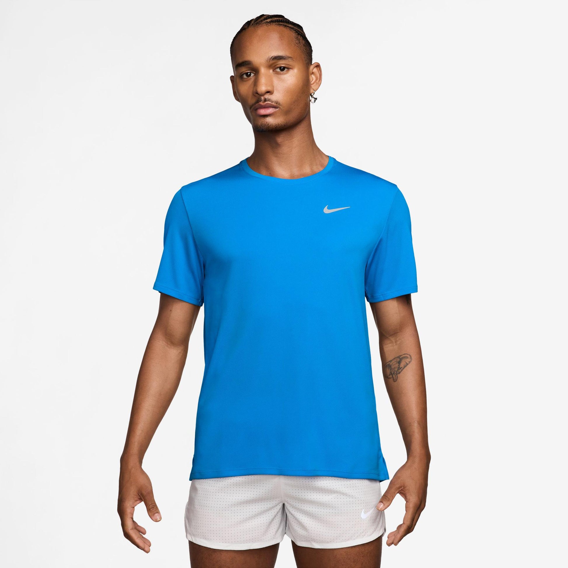 Nike Miler Hardloopshirt Heren - blauw, zilver