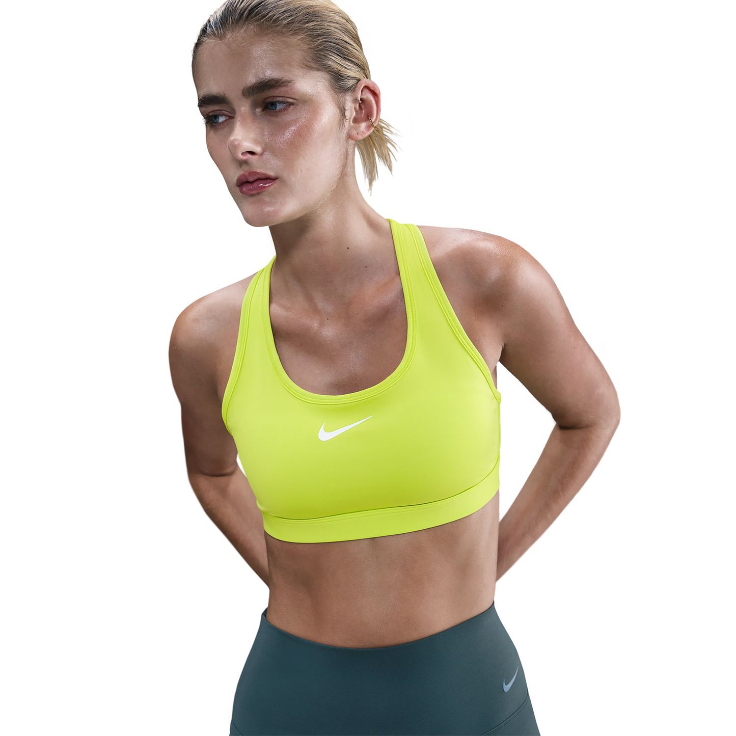Nike Swoosh Medium Sport-bh Dames - limoen, wit