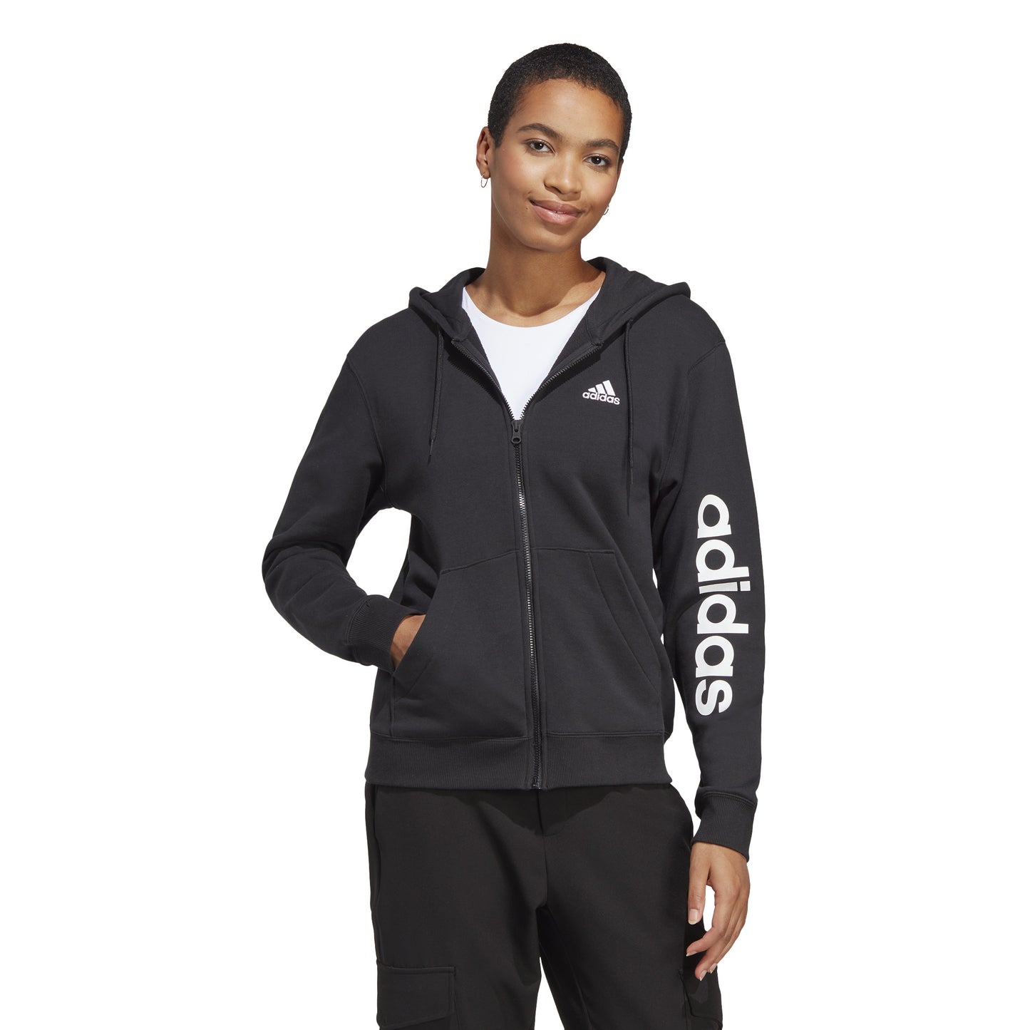 adidas Linear French terry Full Zip Sportjas Dames - zwart, wit