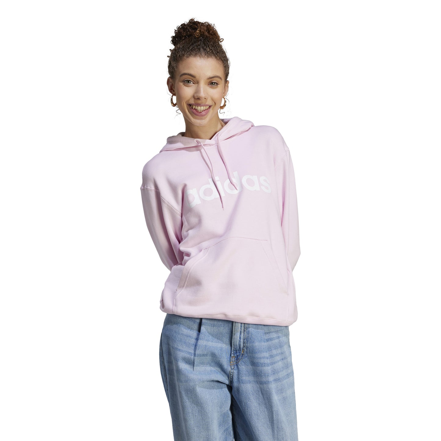 adidas Linear French Terry Sweater met capuchon Dames - roze, wit