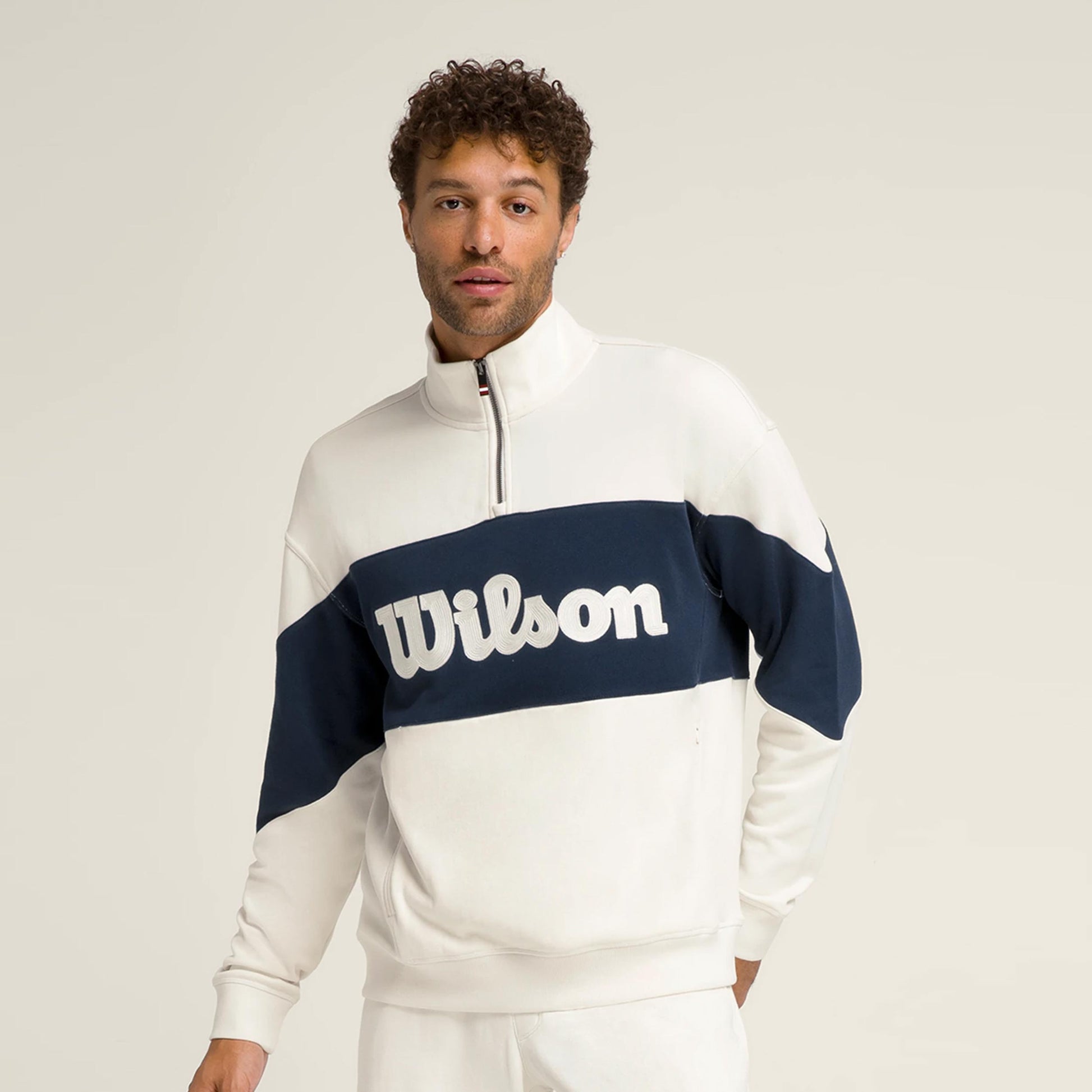 Wilson Parkside Half-Zip Sweatshirt Heren-Crème,Donkerblauw