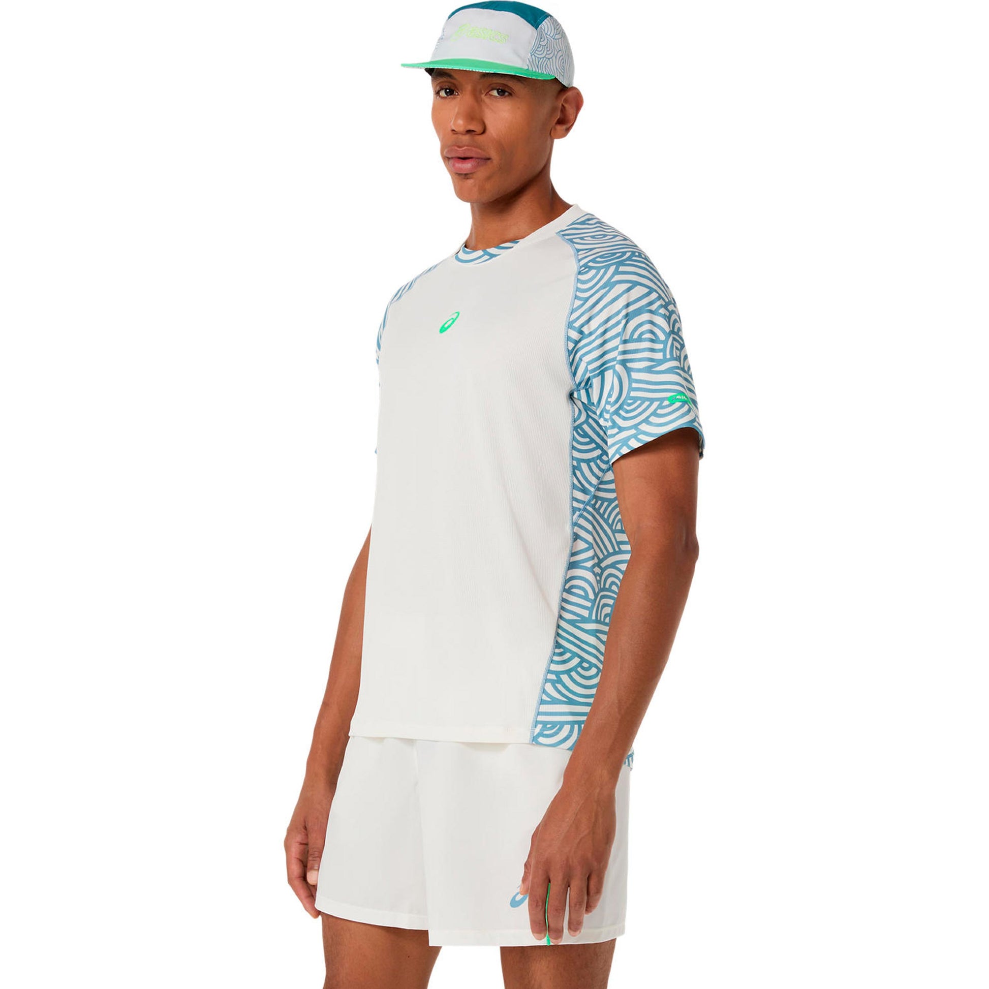 ASICS Court T-shirt Heren - crème, blauw-grijs