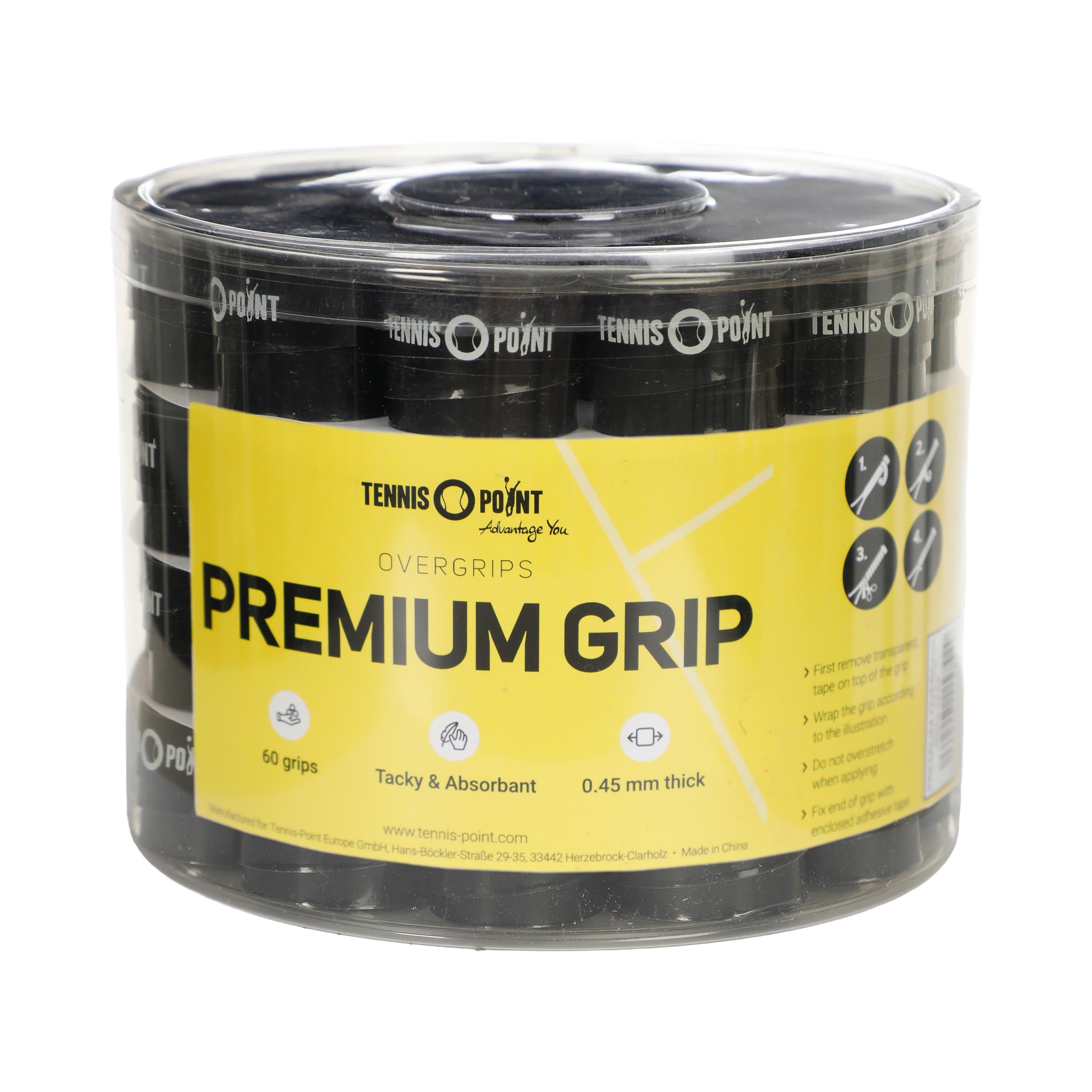 Tennis-Point Premium Grip Verpakking 60 Stuks-Zwart