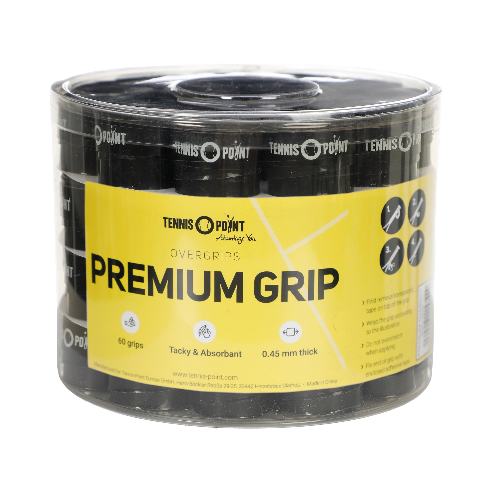 Tennis-Point Premium Grip Verpakking 60 Stuks-Zwart