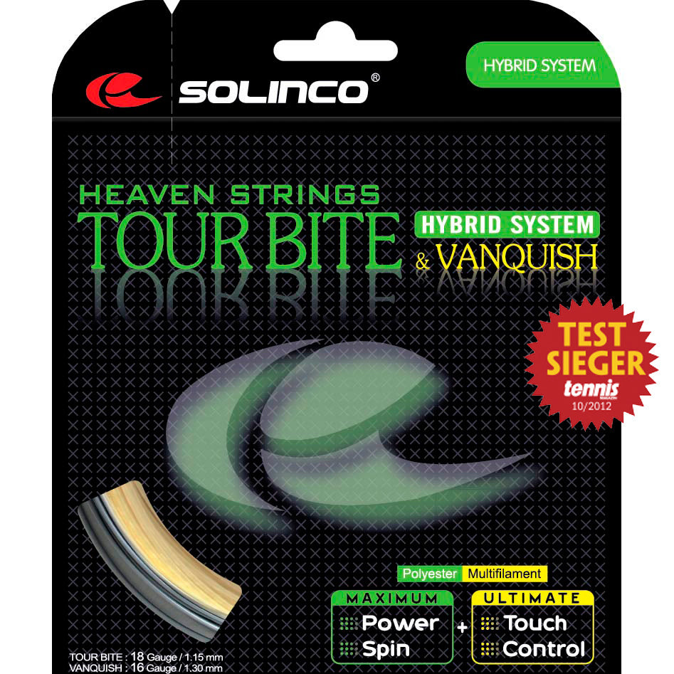 Solinco Tour Bite 6,8m Silber + Vanquish 6,3m Set Snaren 13,1m-Zilver,Natuurlijke Kleuren