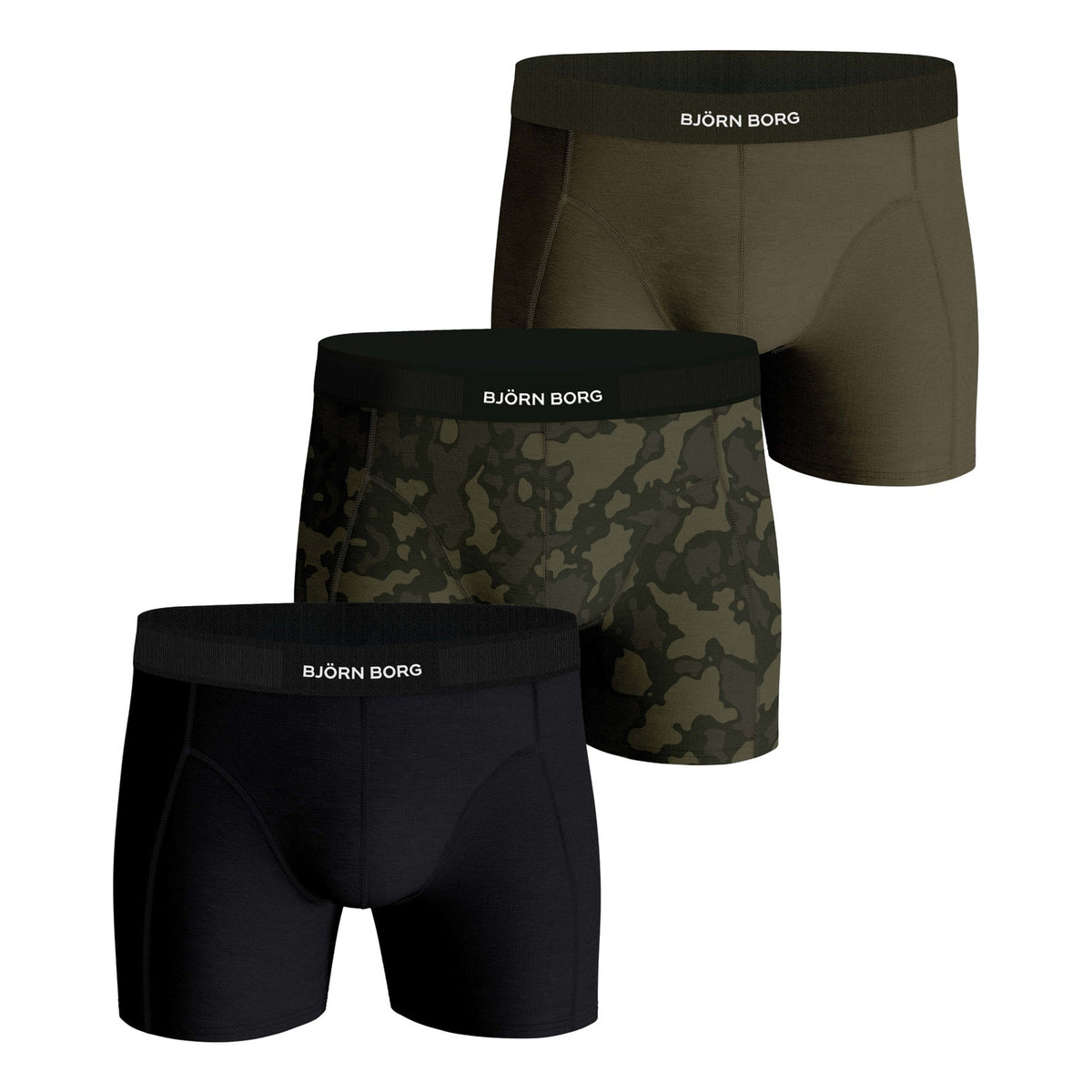 Björn Borg Premium Cotton Stretch Boxershort Verpakking 3 stuks Heren - zwart, kaki