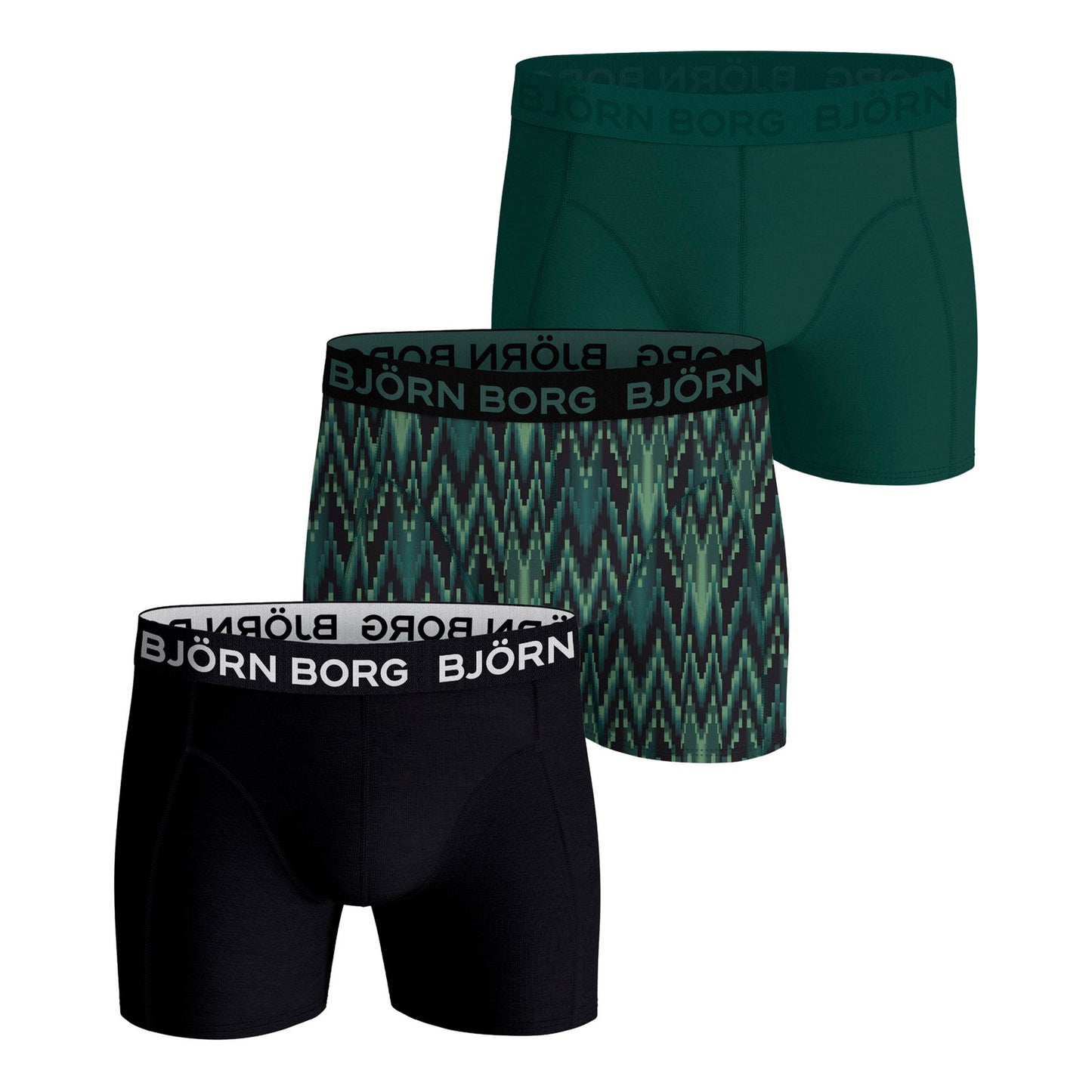 Björn Borg Cotton Stretch Boxershort Verpakking 3 stuks Heren - zwart, donkergroen