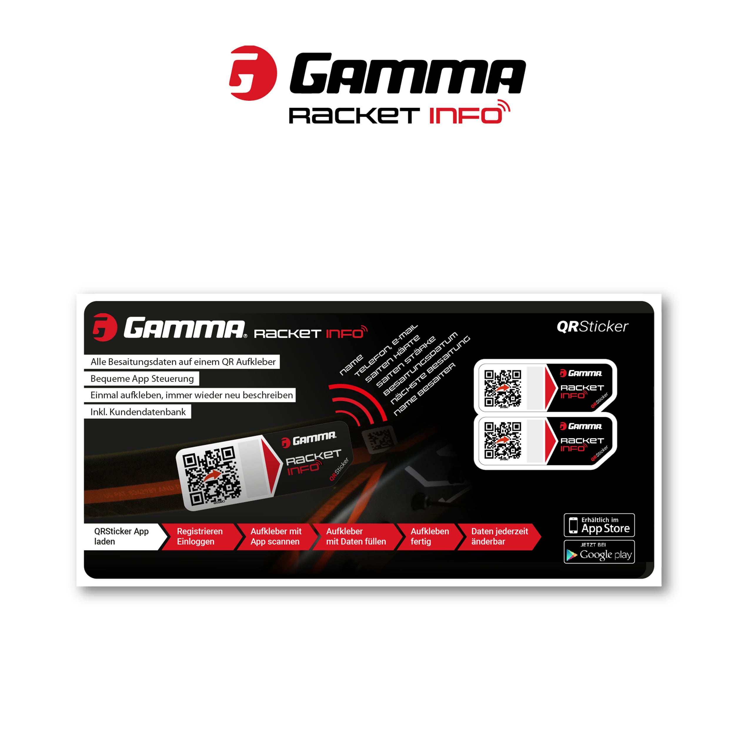 Gamma Racket Info String Sticker Verpakking 2 Stuks-Zwart
