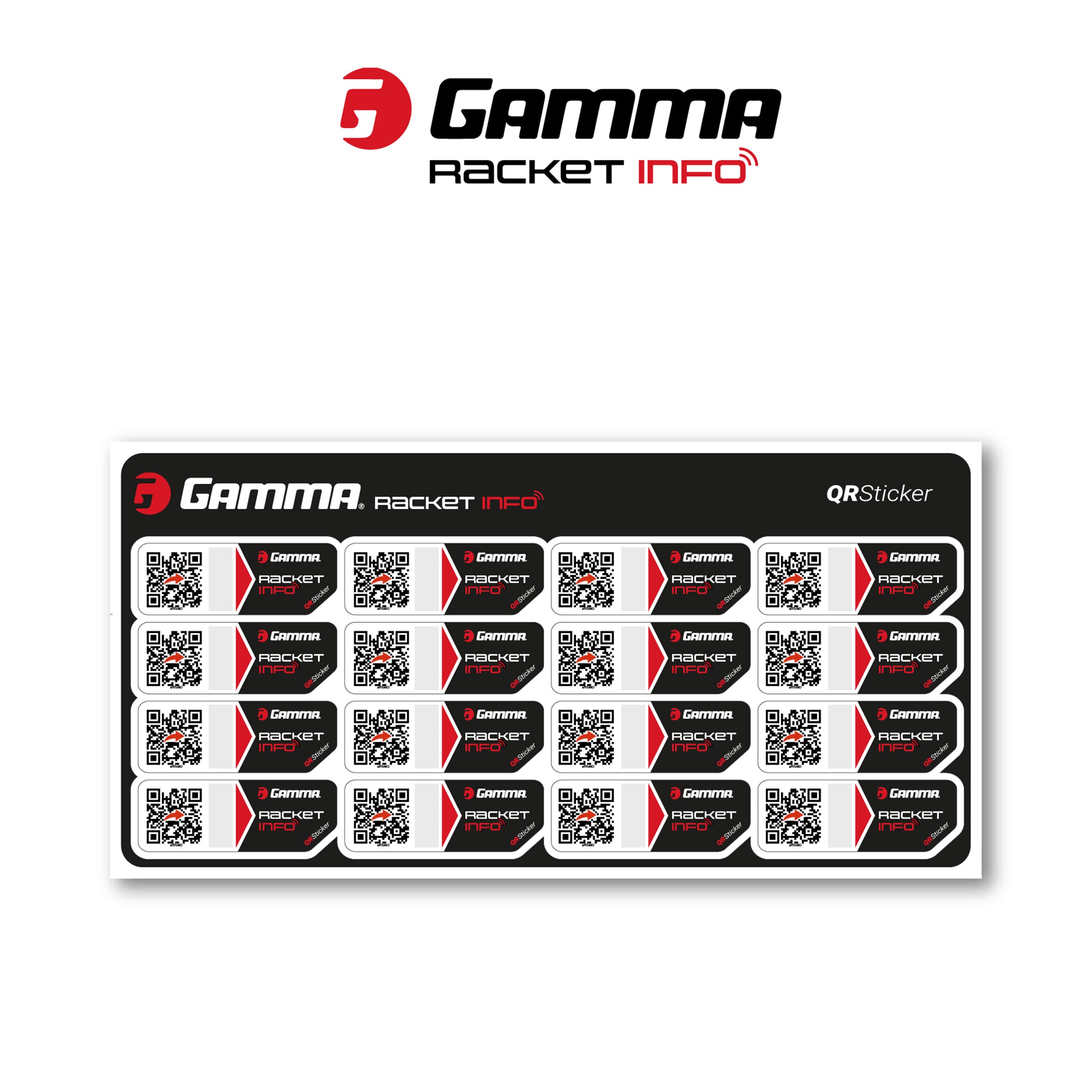 Gamma Gamma Racket Info Internationale Version String Sticker Verpakking 16 Stuks-Zwart
