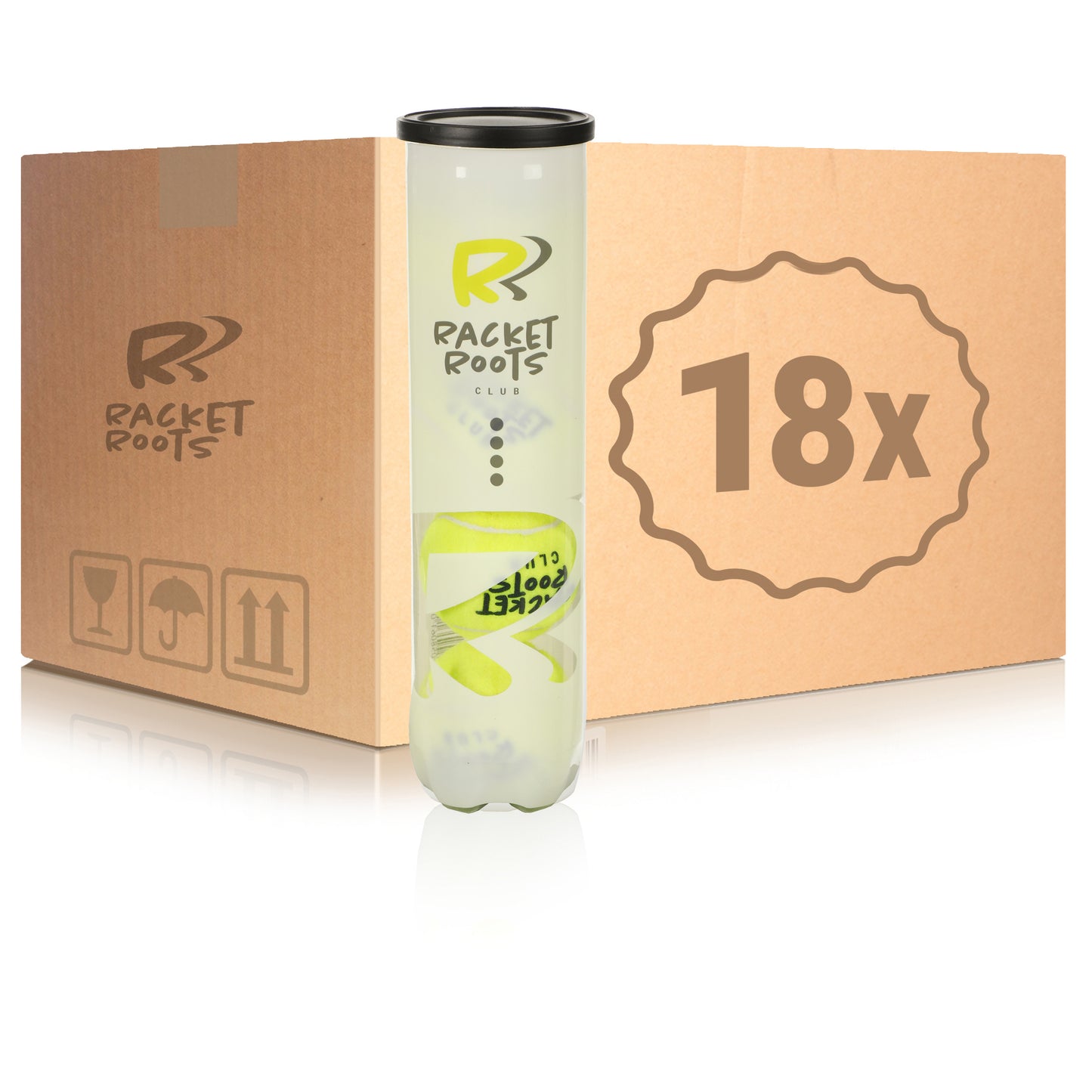 Racket Roots 18x verpakking 4 stuks Club Tennisball In een doos