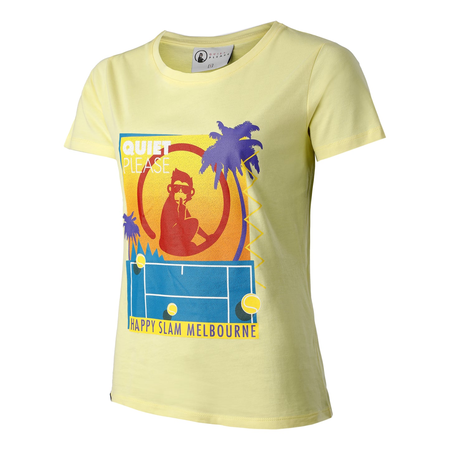 Quiet Please Happy Slam T-shirt Dames-Geel,Veelkleurig