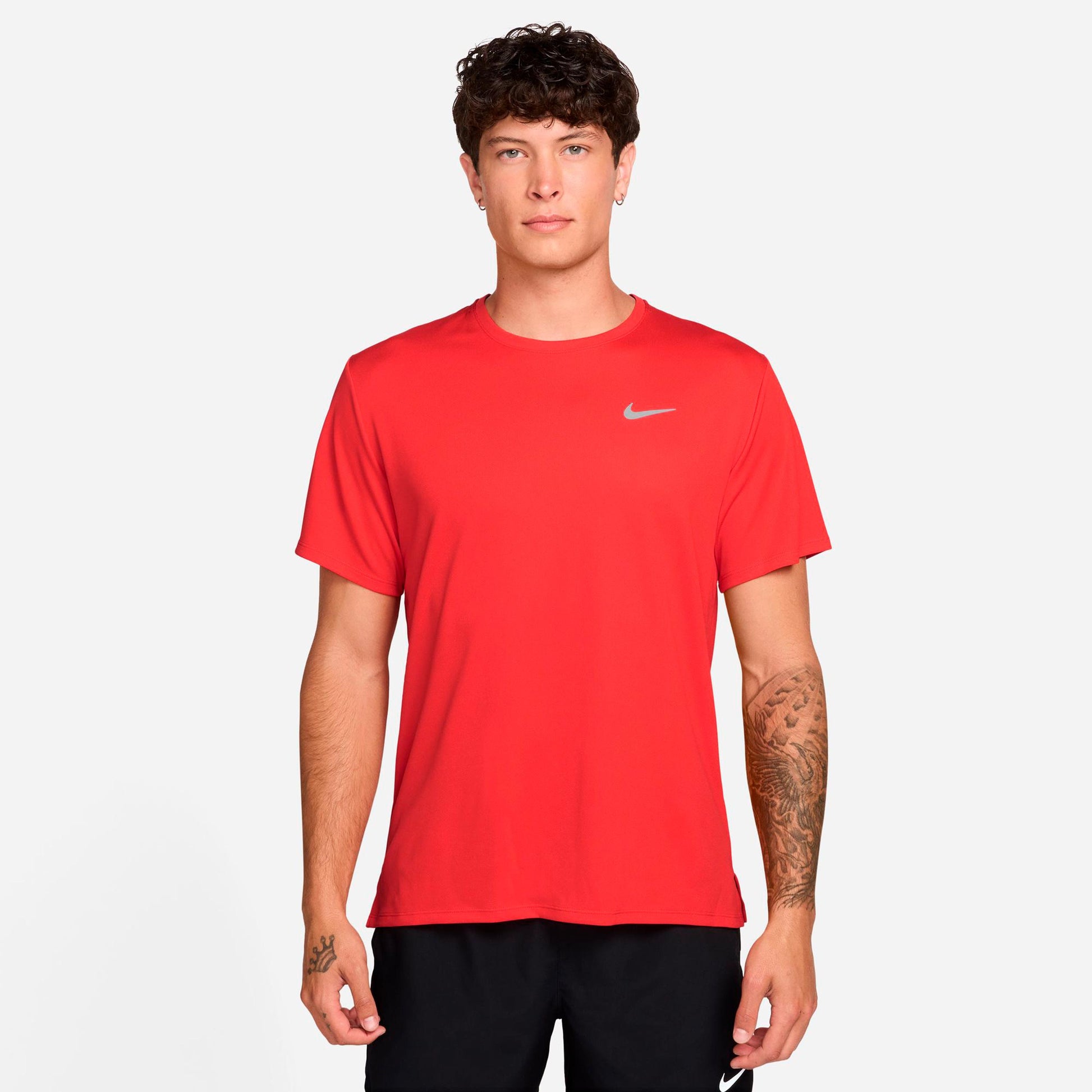 Nike Miler Hardloopshirt Heren - lichtrood, zilver
