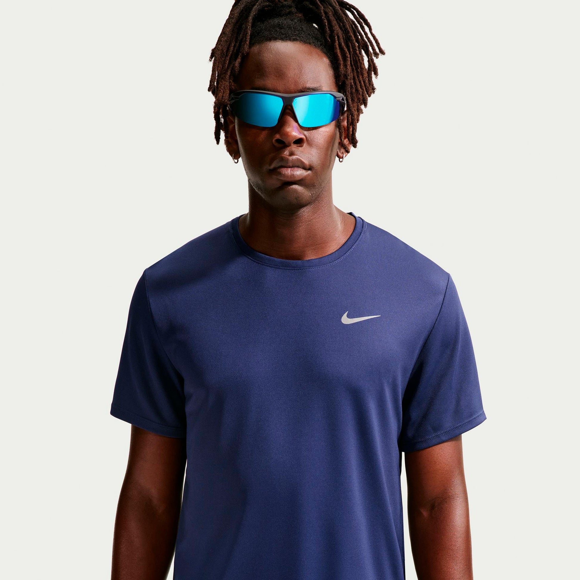 Nike Miler Hardloopshirt Heren - donkerblauw, zilver