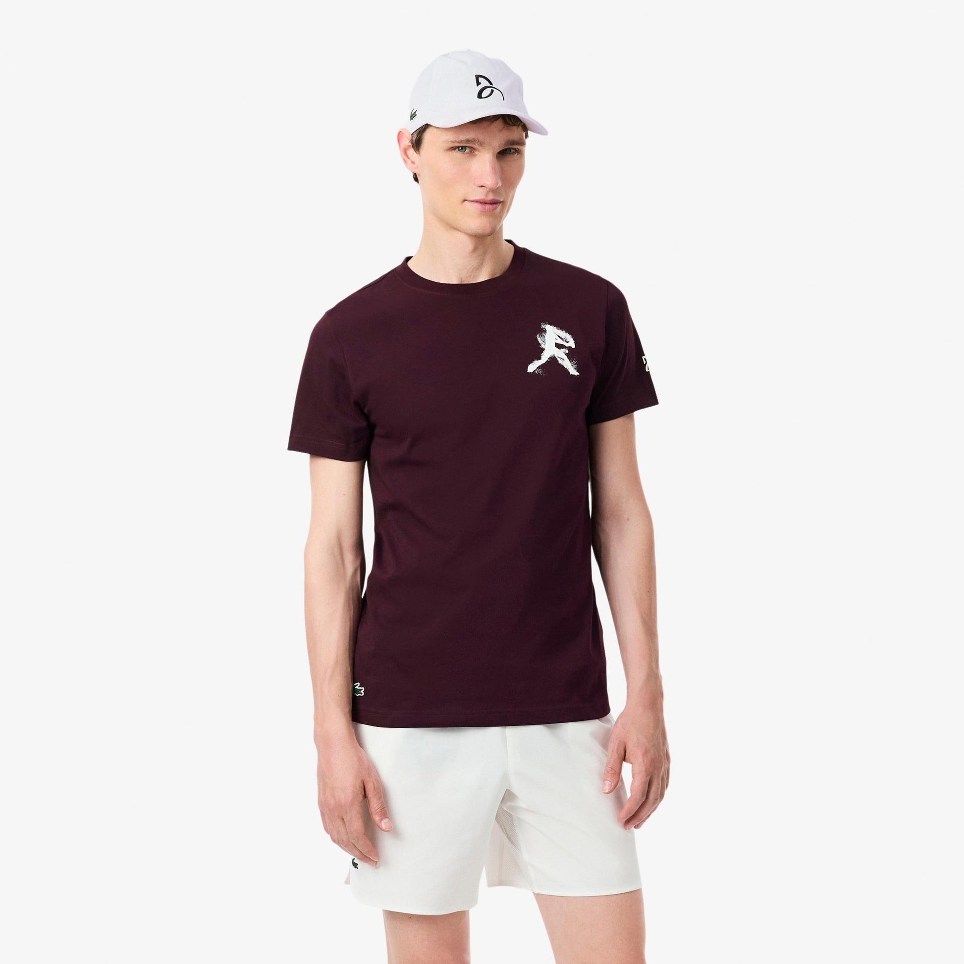 Lacoste & Cap T-shirt Heren - wijnrood, wit