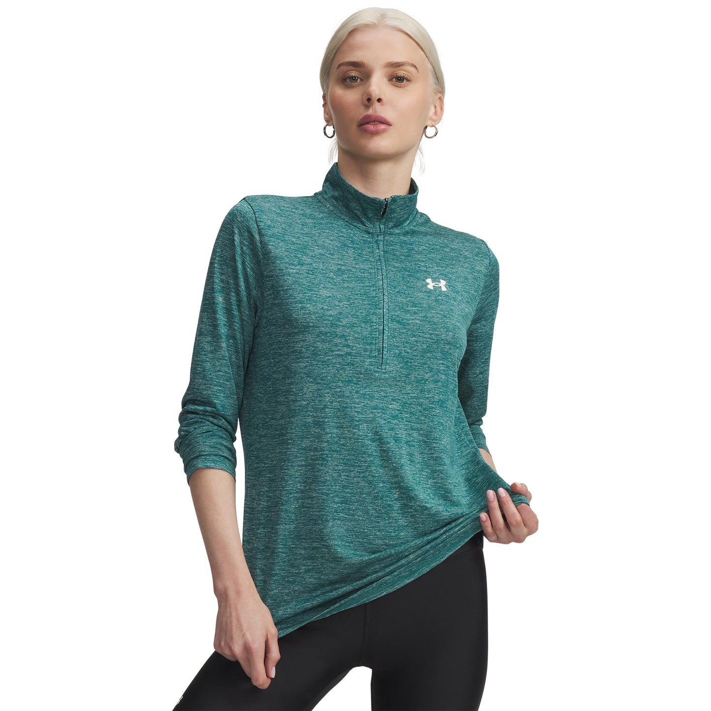 Under Armour Tech 1/2 Zip-Twist Longsleeve Dames-groen, wit