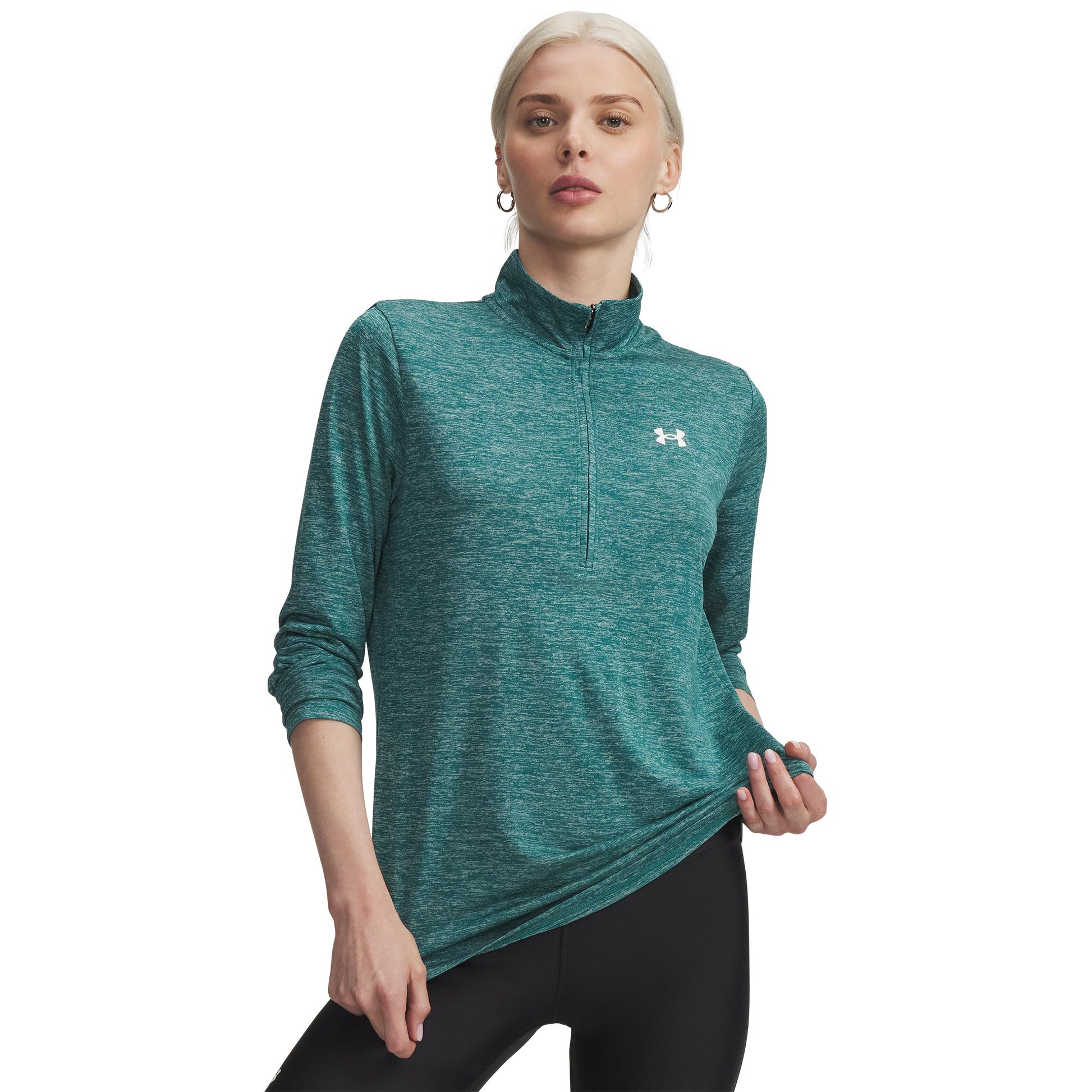 Under Armour Tech 1/2 Zip-Twist Longsleeve Dames-groen, wit