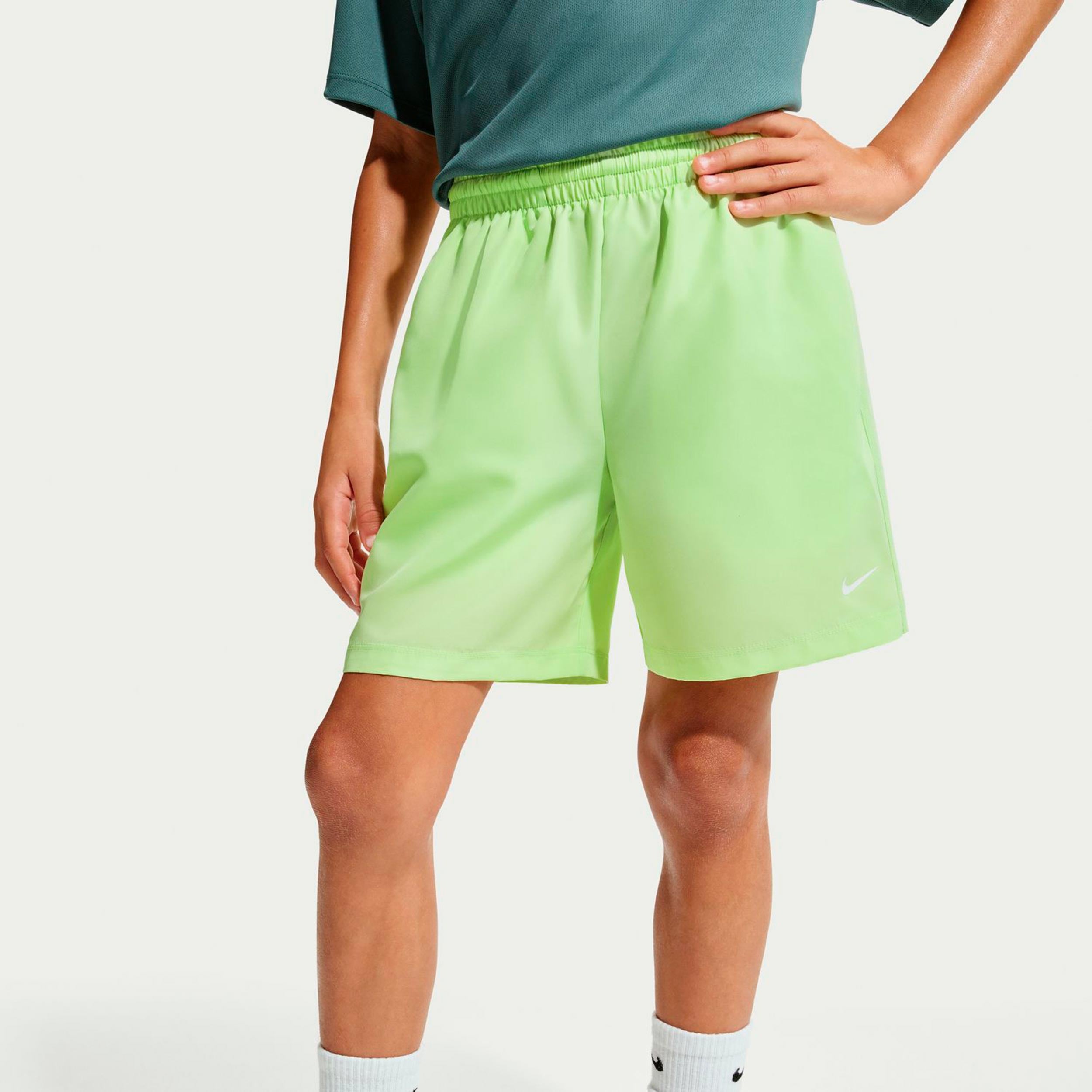 Nike Big Shorts Jongens-limoen, wit