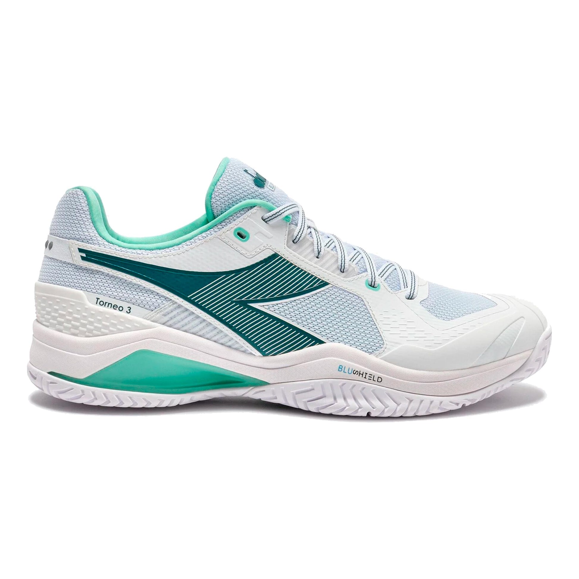 Diadora Blushield Torneo 3 Allcourt schoen Heren-wit, petrolblauw