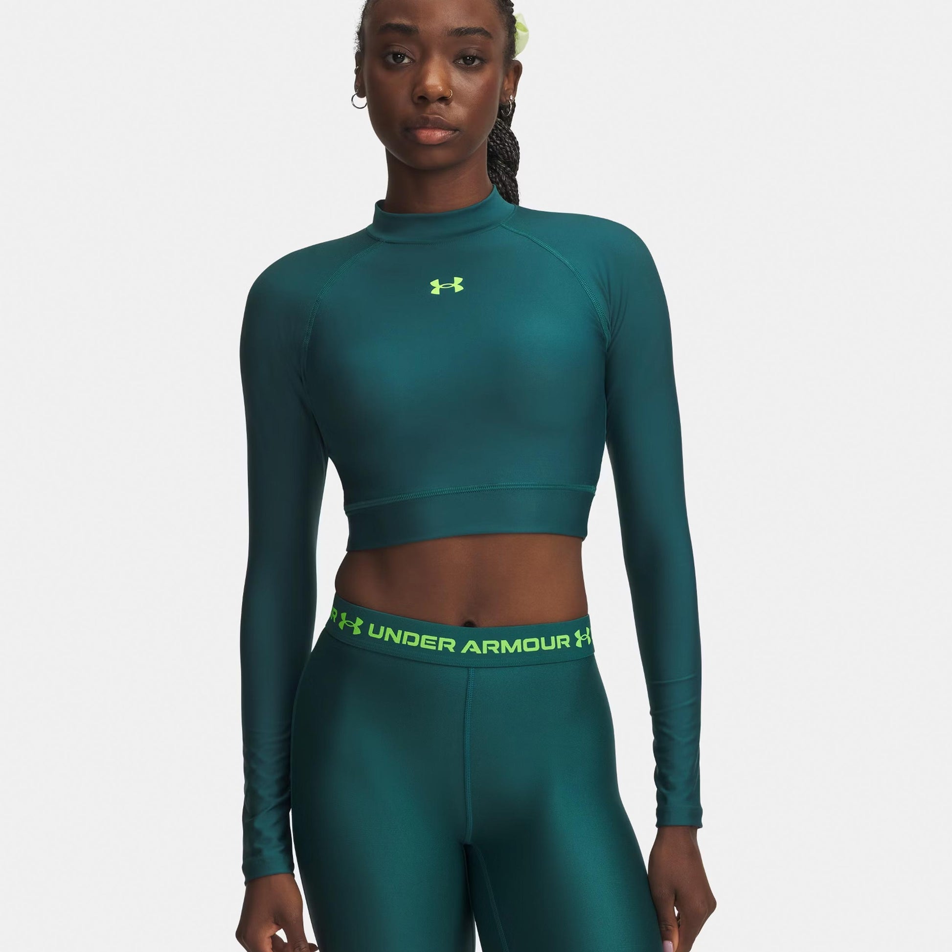 Under Armour HeatGear Crop Mock Longsleeve Dames-groen, groen