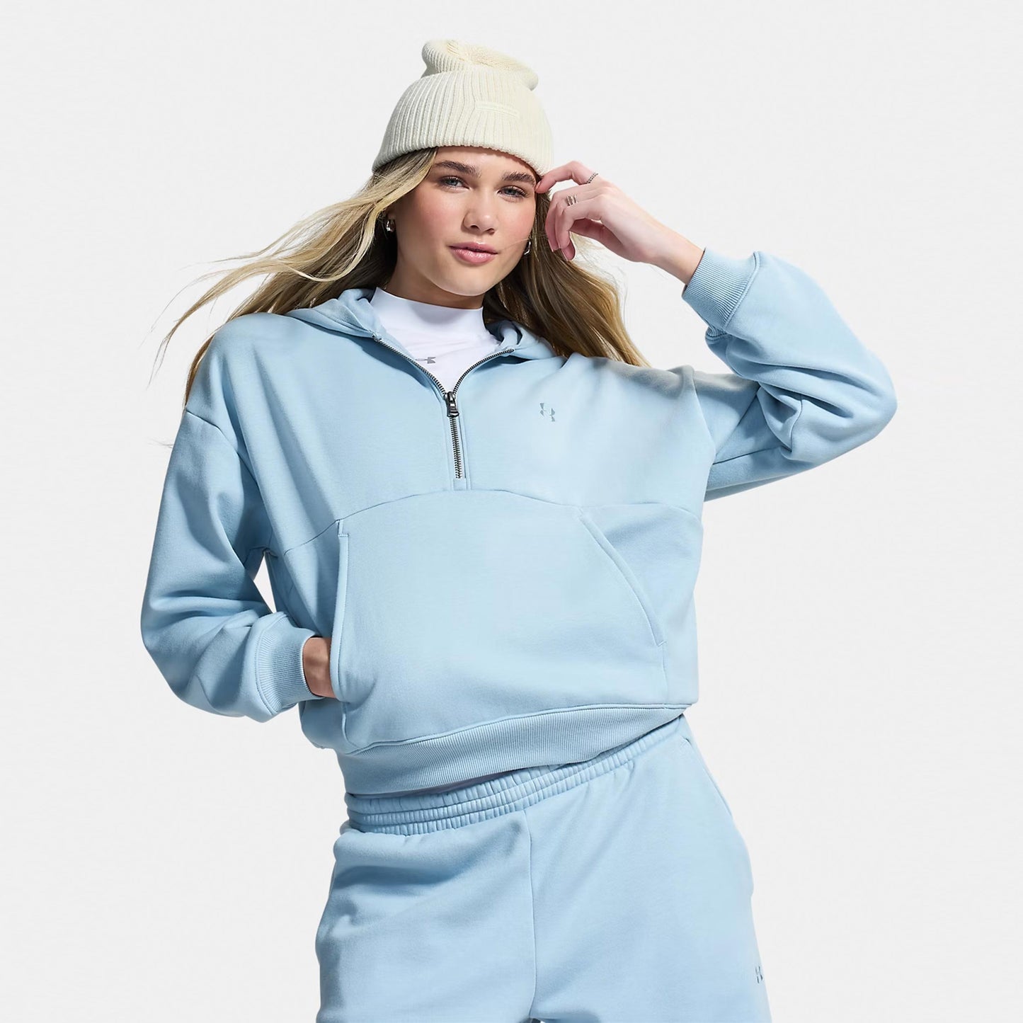 Under Armour Icon Fleece Halfzip Sweater met capuchon Dames - blauw, blauw-grijs