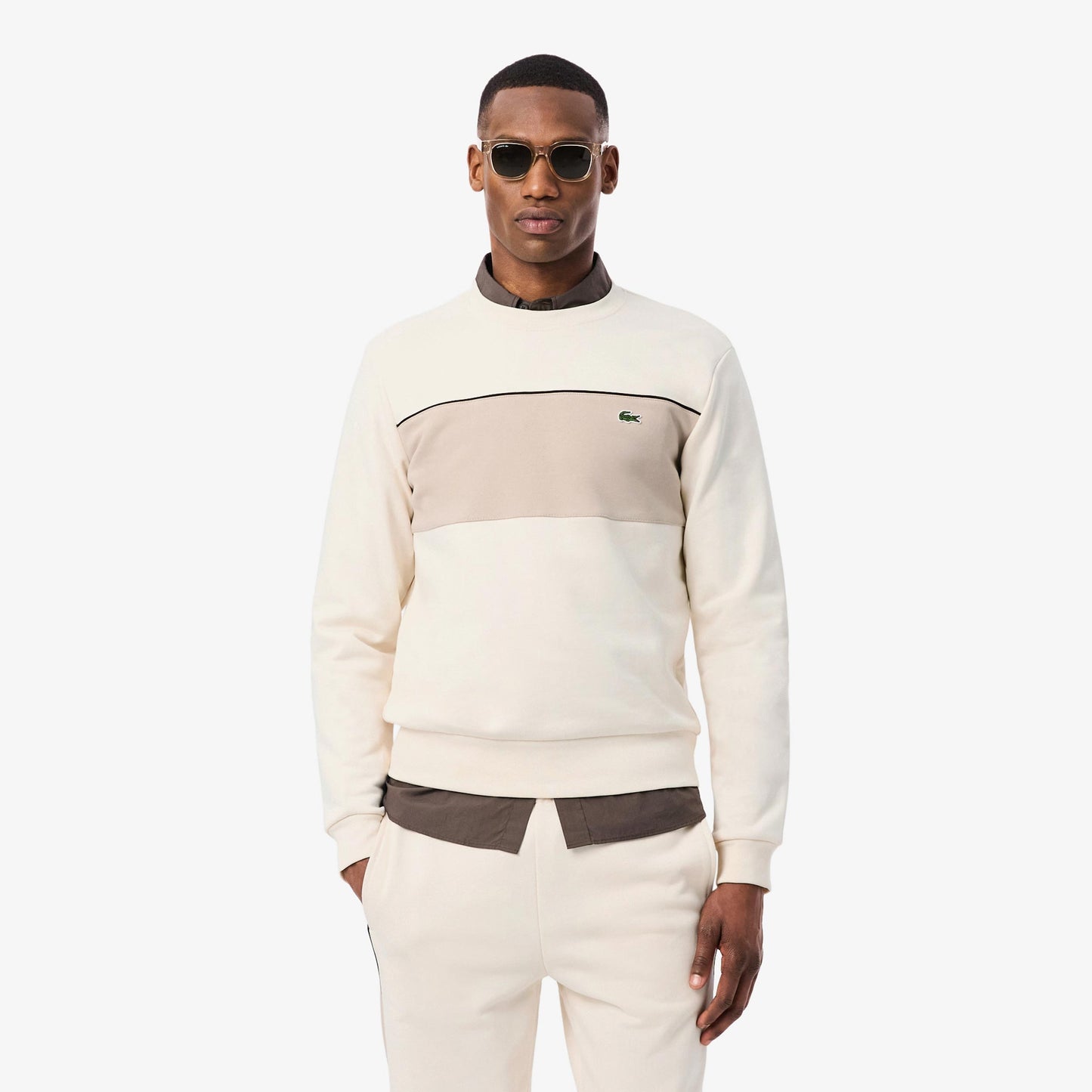 Lacoste Colorblock Sweatshirt Heren - crème, beige