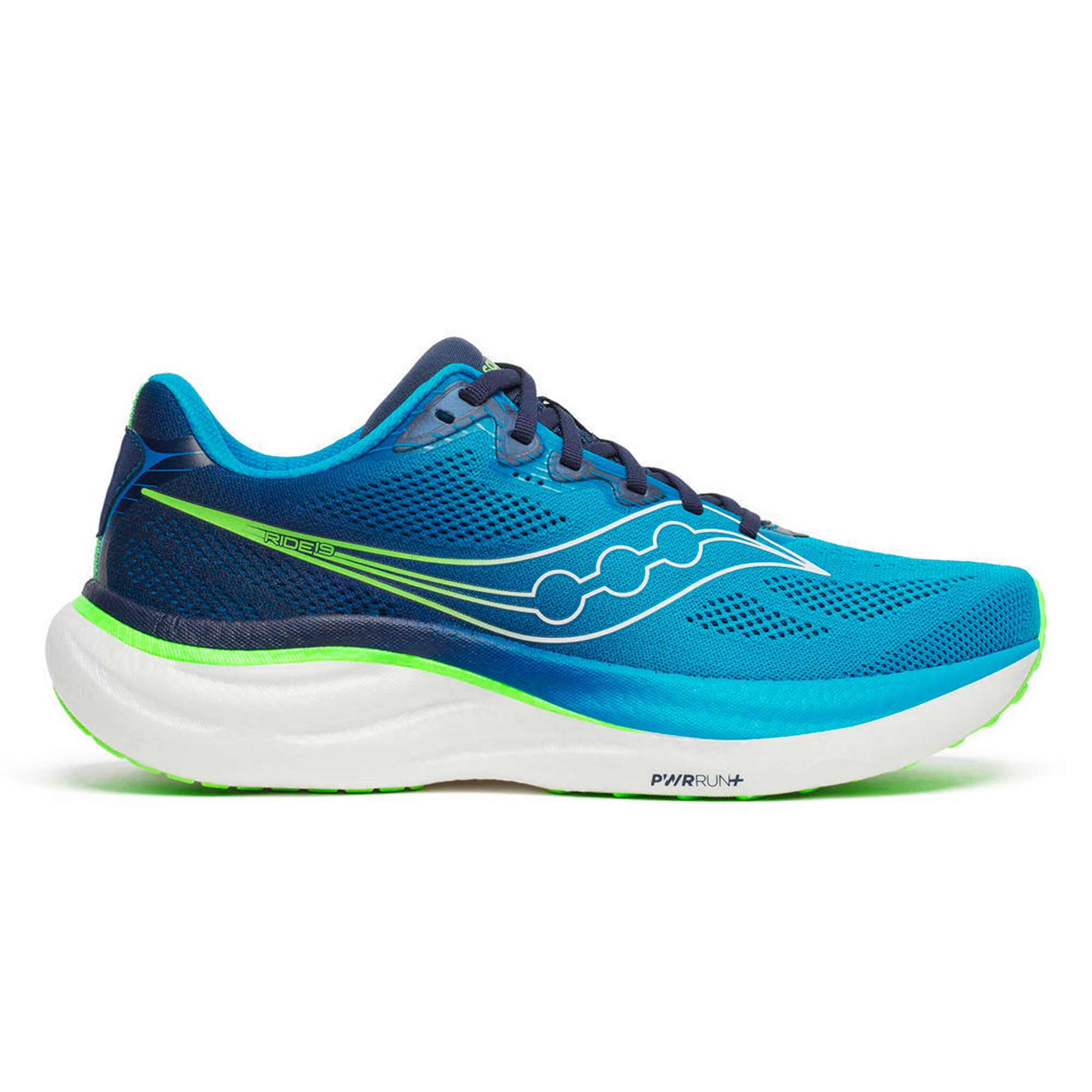 Saucony Ride 19 Neutrale schoen Heren-blauw, neongroen