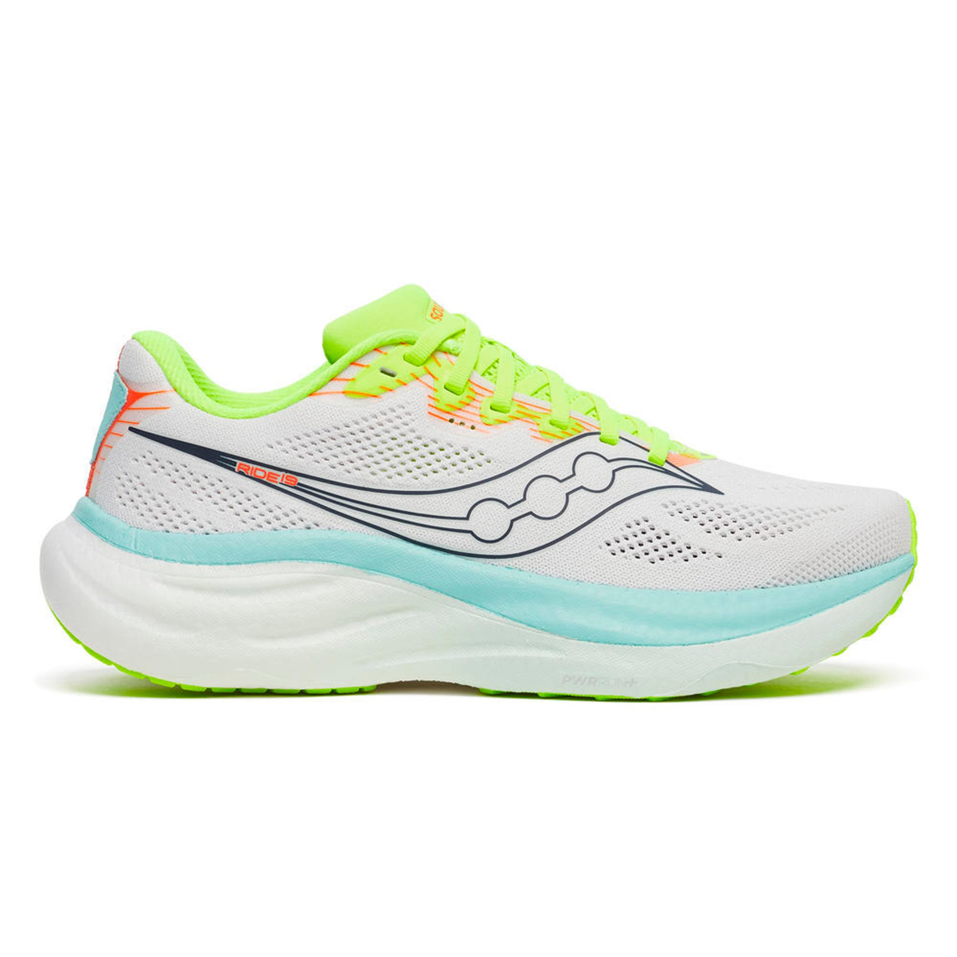 Saucony Ride 19 Neutrale schoen Dames-wit, turkoois