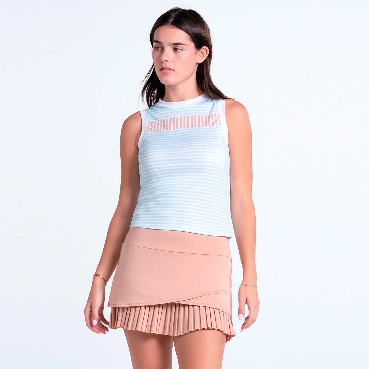 Lucky in Love Weave Stripe Muscle Tanktop Dames - lichtblauw, abrikoos