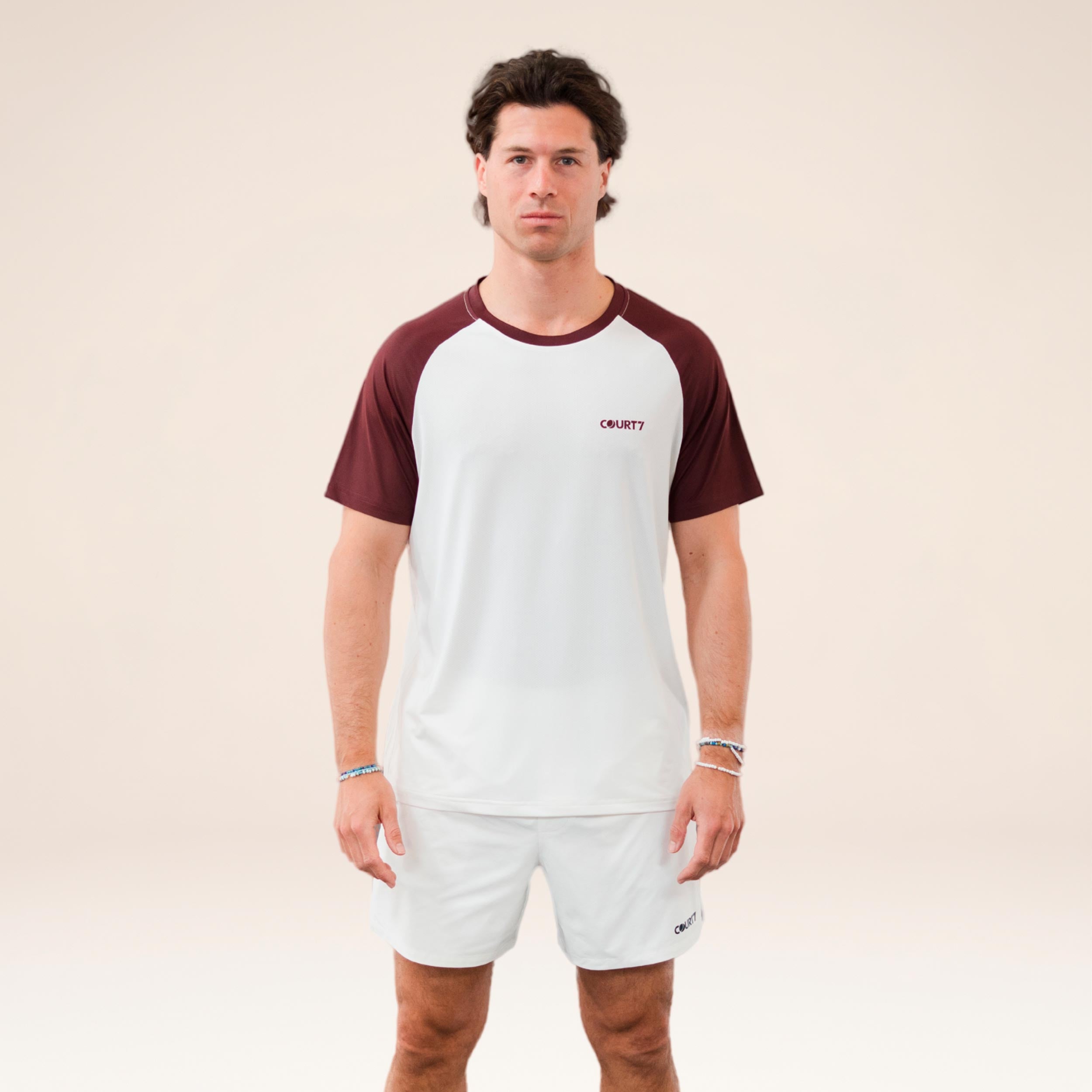 COURT7 Performance Raglan Contrast T-shirt Heren - gebroken wit, rood