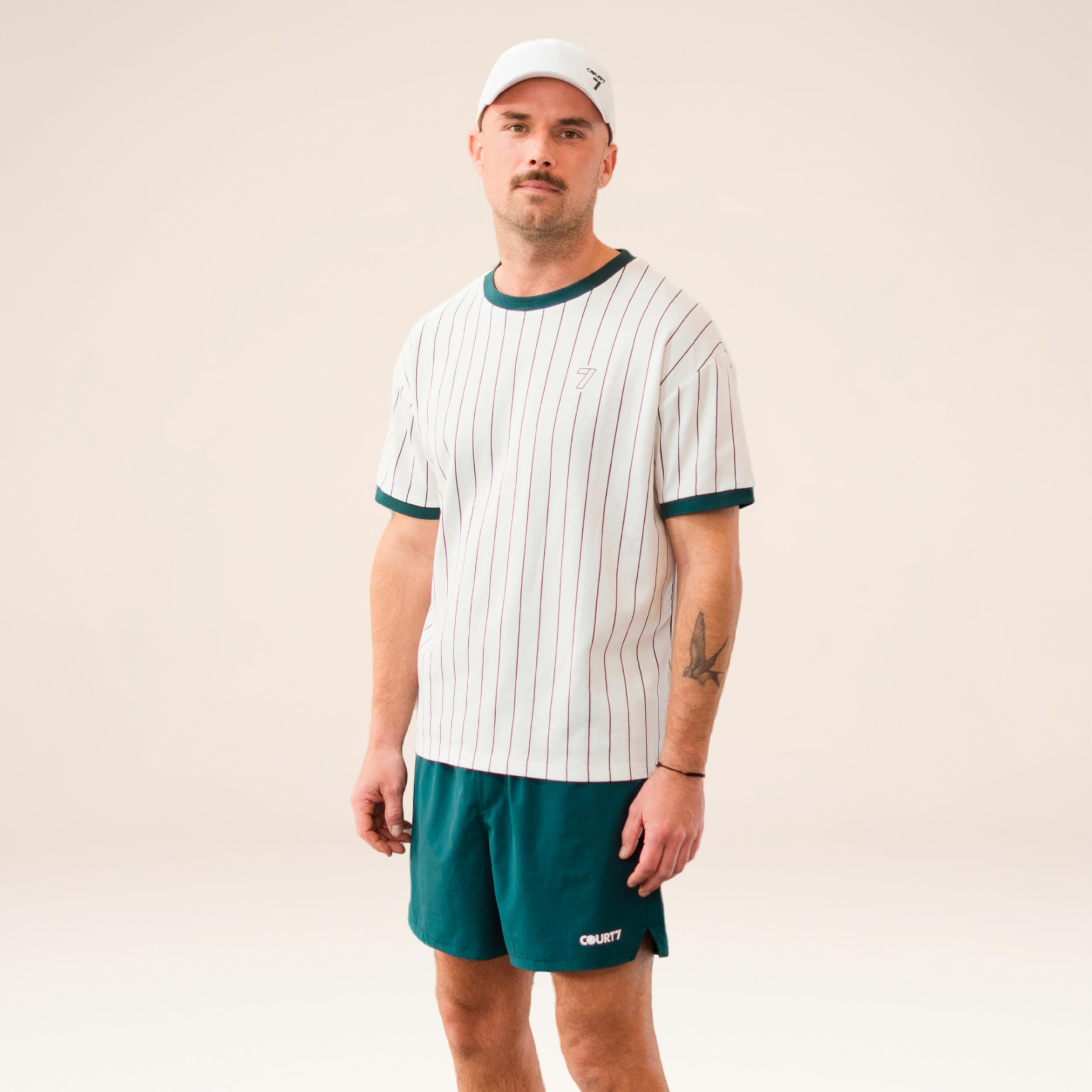 COURT7 AD-IN Stripes 2.0 T-shirt Unisex - gebroken wit, donkergroen