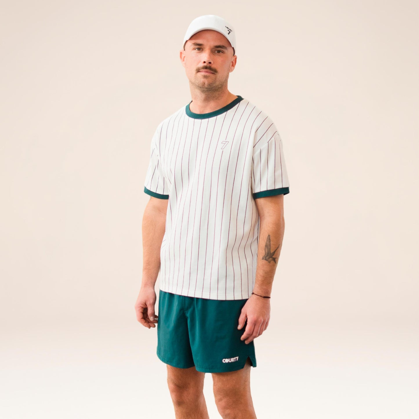 COURT7 AD-IN Stripes 2.0 T-shirt Unisex - gebroken wit, donkergroen