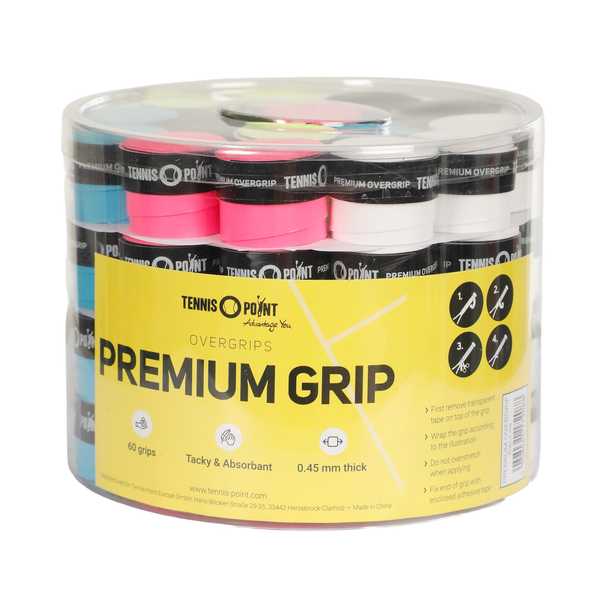 Tennis-Point Premium Grip Tennis overgrip Box 60 stuks - veelkleurig