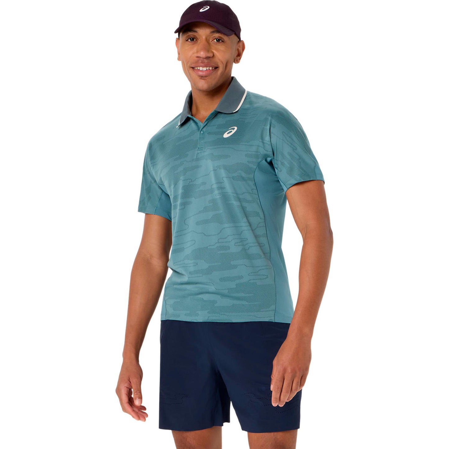 ASICS Match Jacquard Polo Heren - petrolblauw, grijs