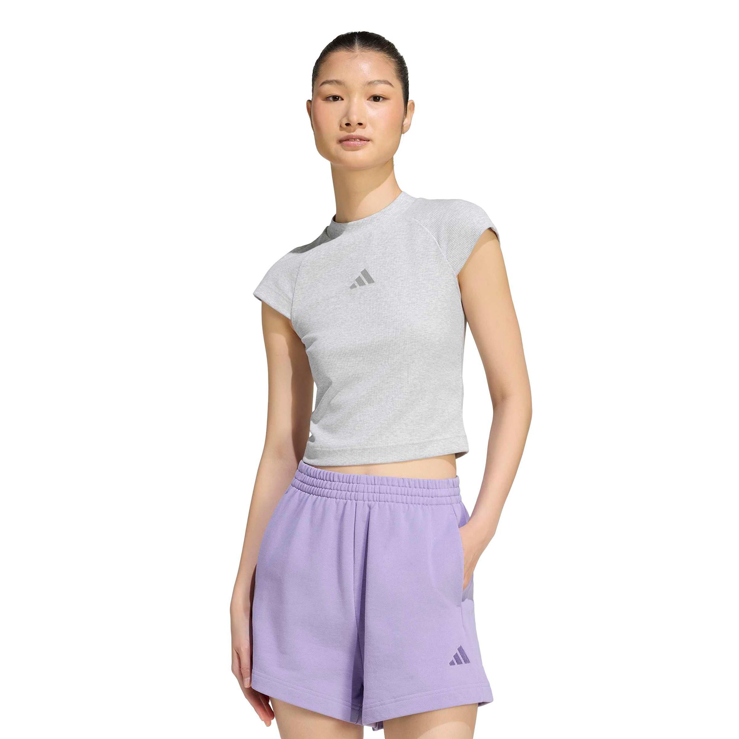 adidas Ribbed T-shirt Dames - lichtgrijs