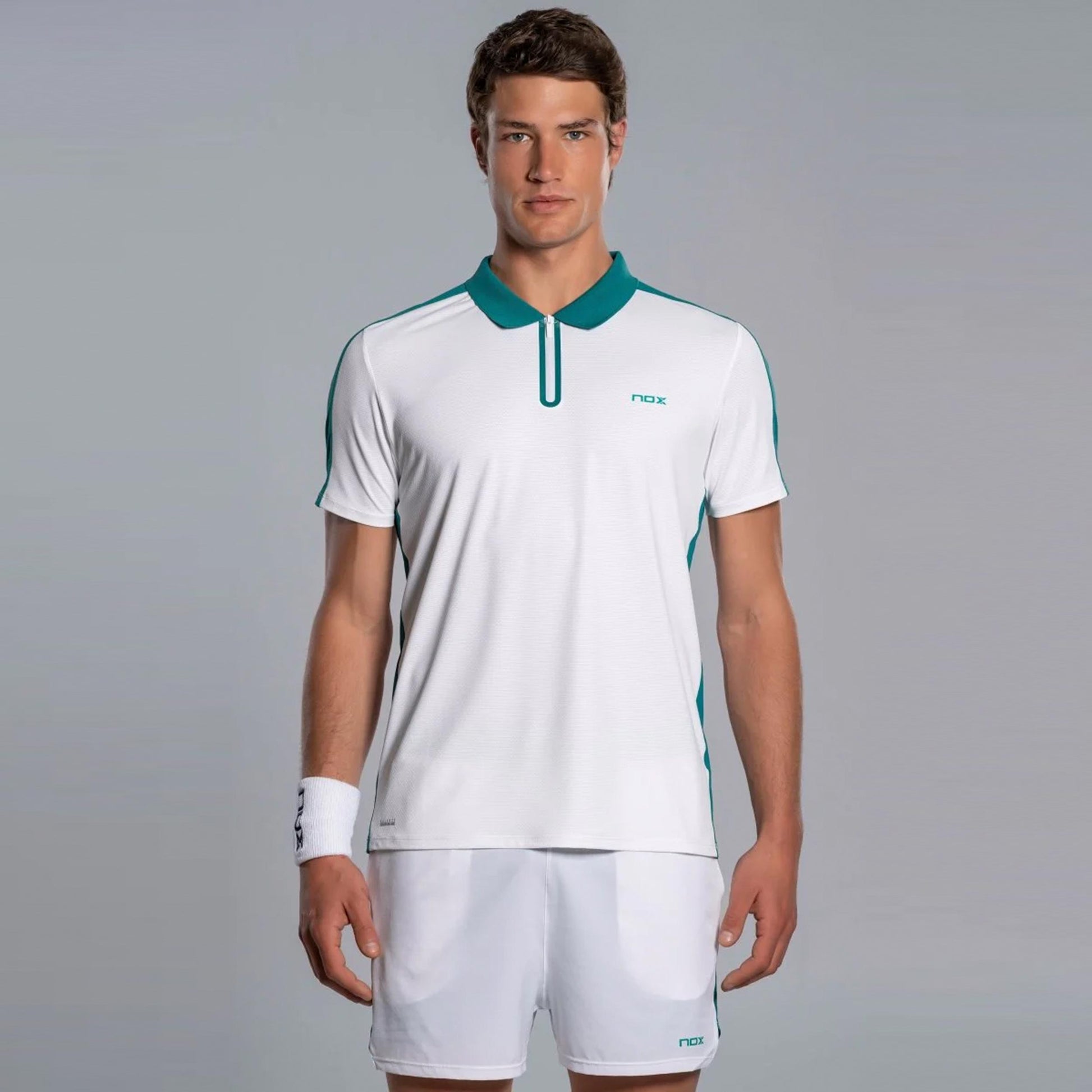 NOX Pro Polo Heren - wit, blauwgroen