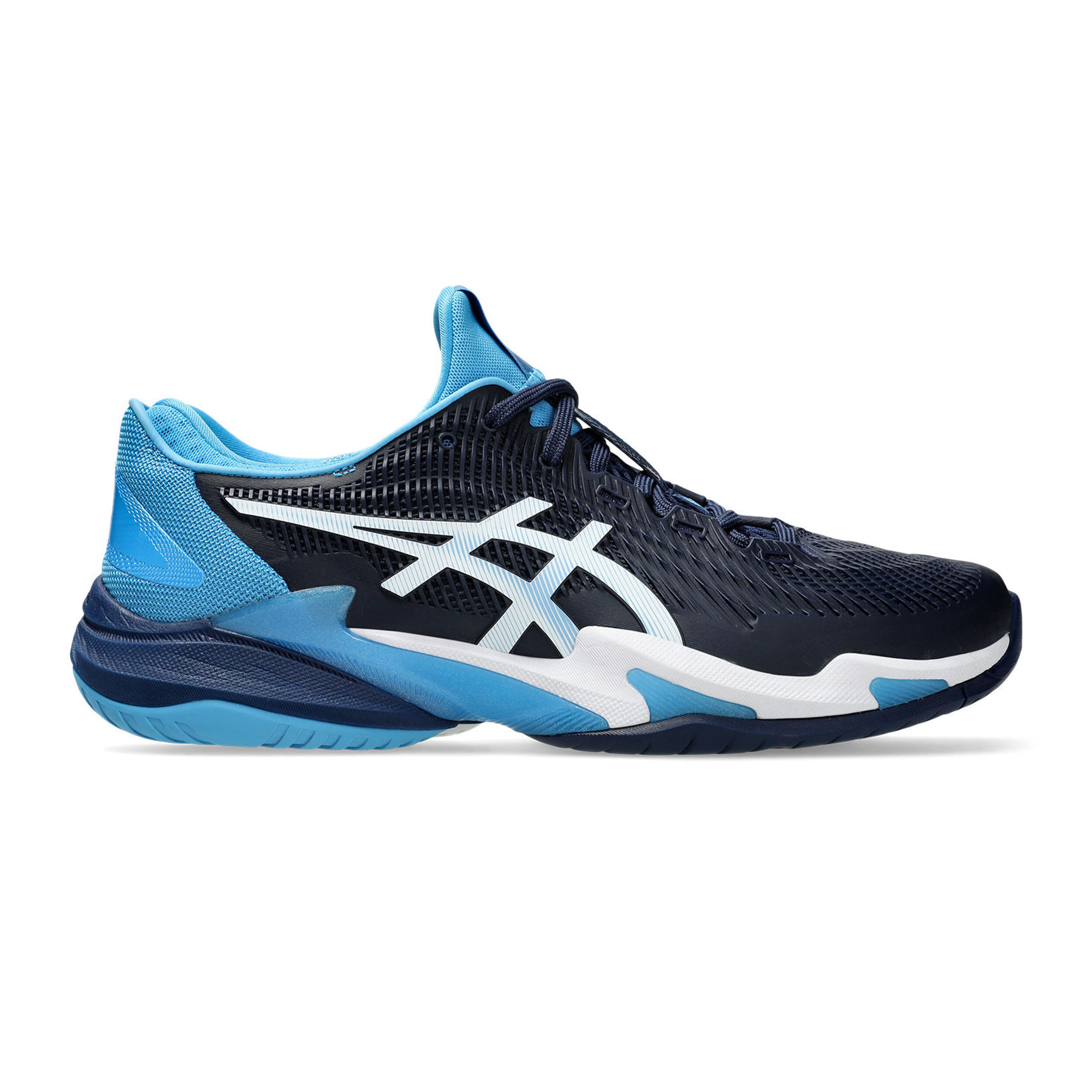 Buy ASICS Court FF 3 Novak Allcourt Schoen Heren Donkerblauw Turkoois online Tennis Point NL
