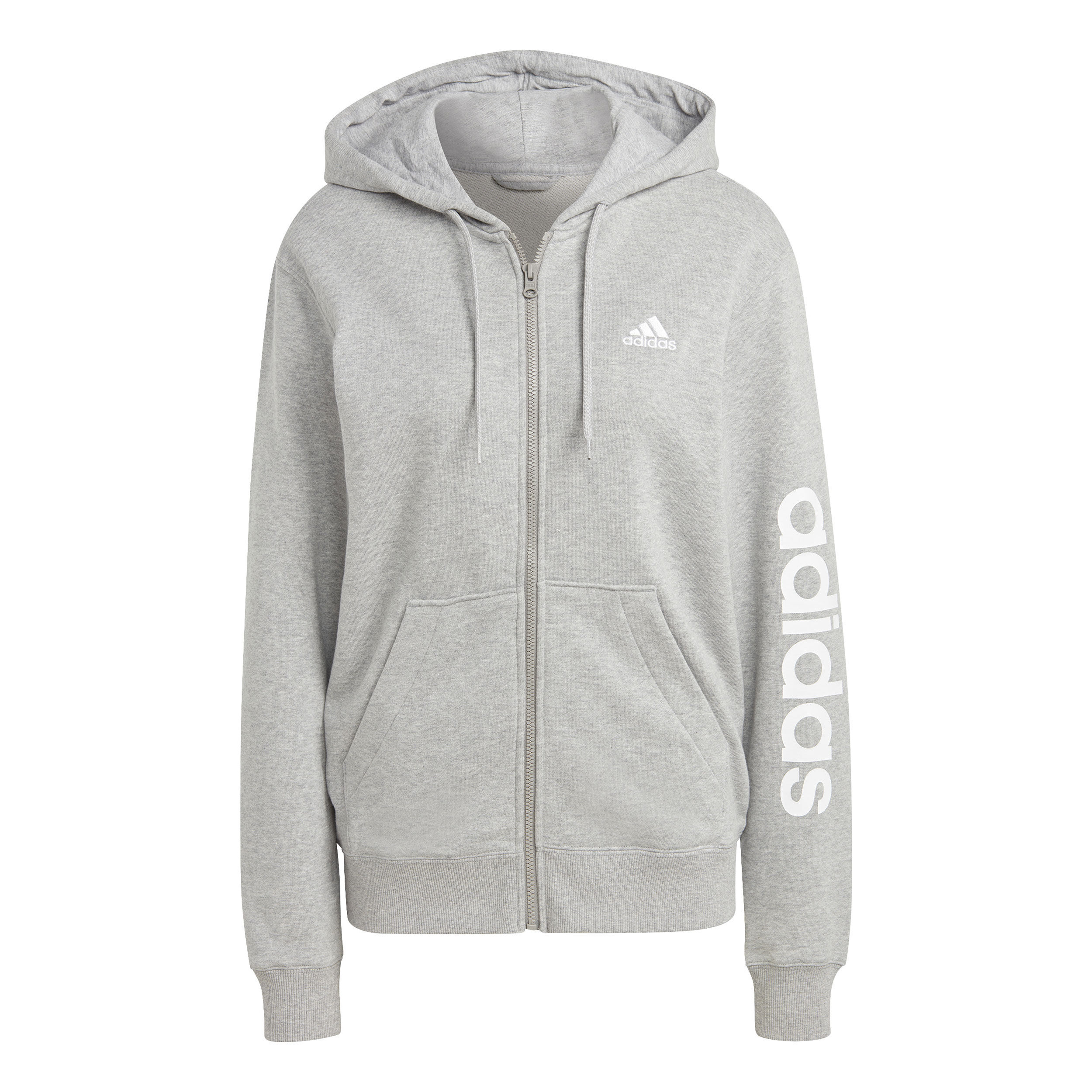 Essentials Linear Full Zip French Terry Sportjas Dames Lichtgrijs Wit