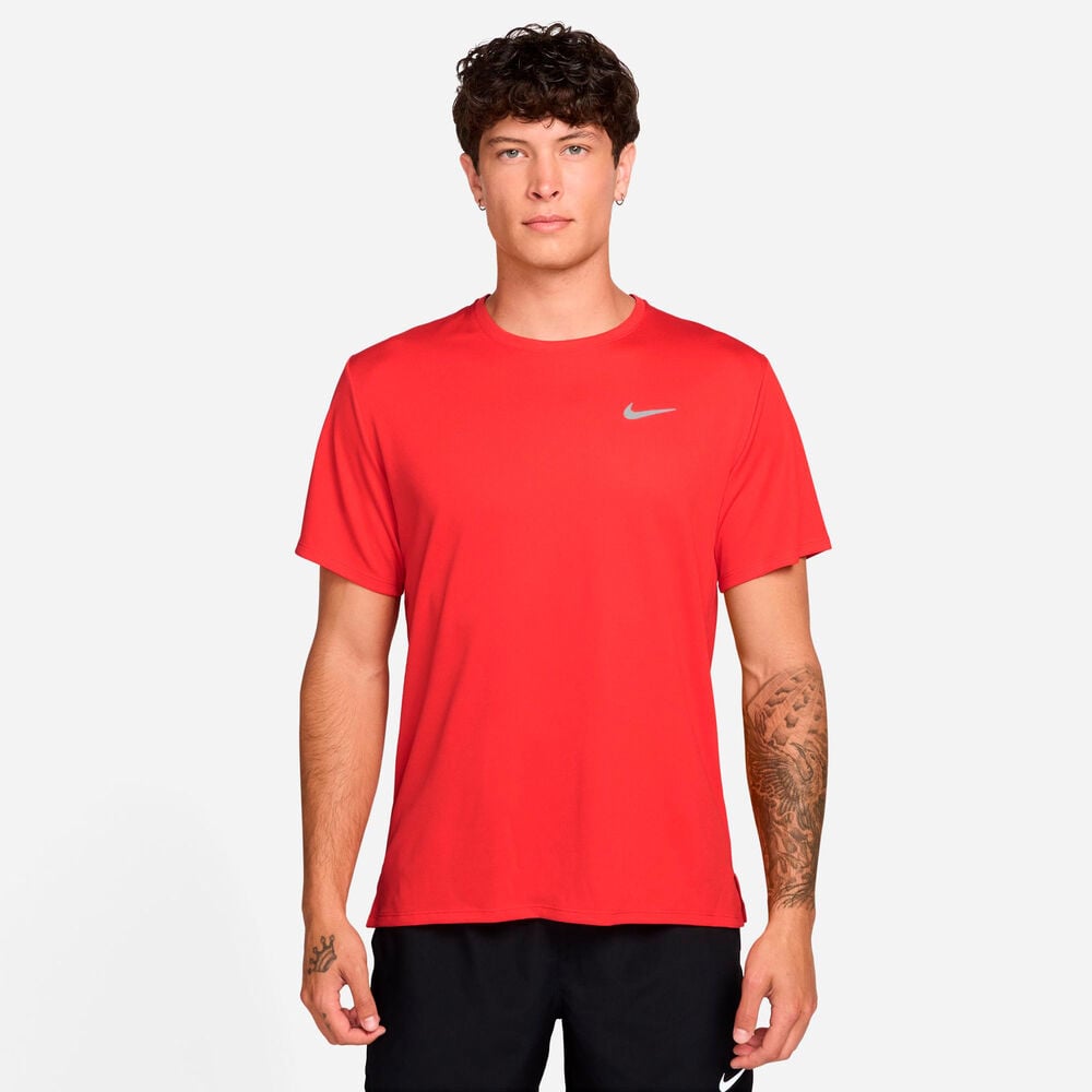 Nike Miler Tee Hardloopshirt Heren-lichtrood, zilver