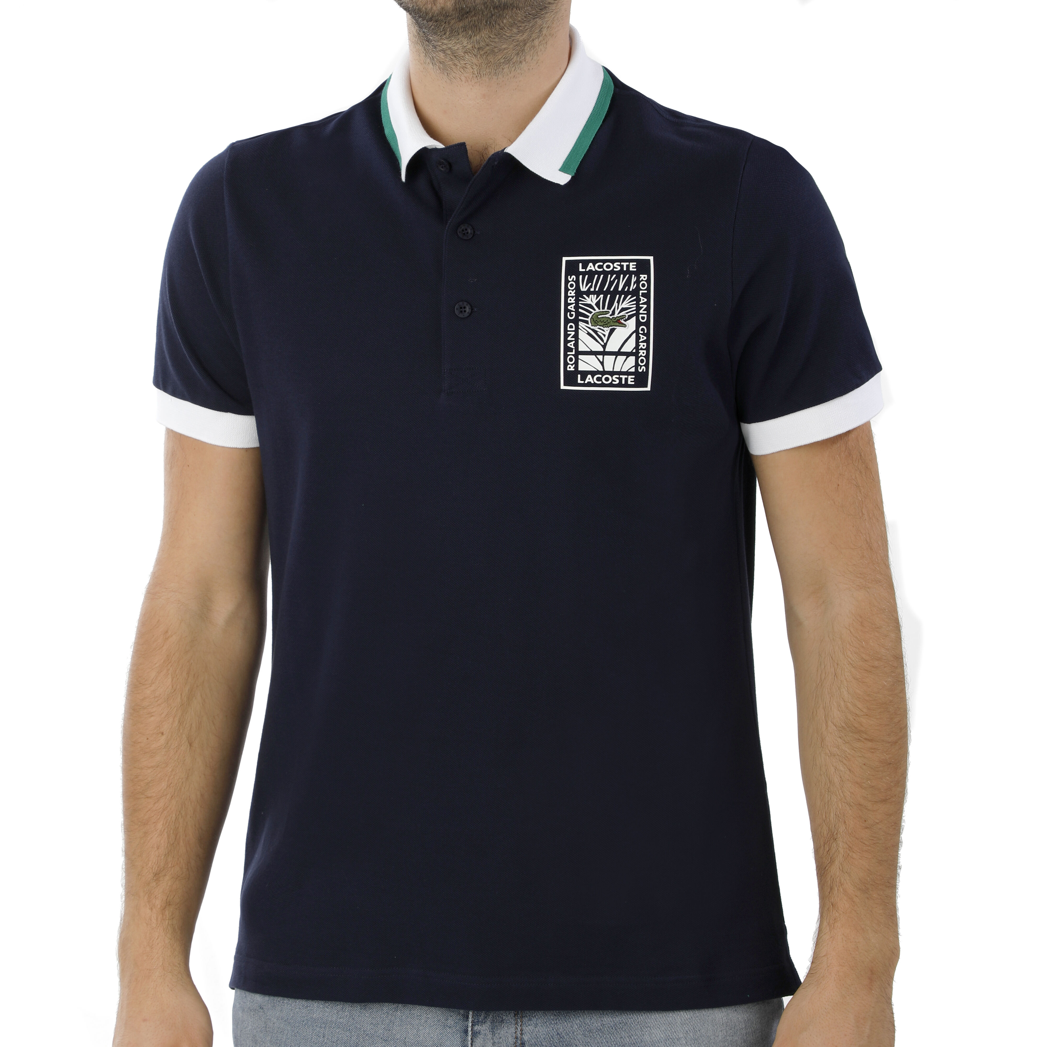 Roland Garros Lifestyle Polo Heren Donkerblauw Wit