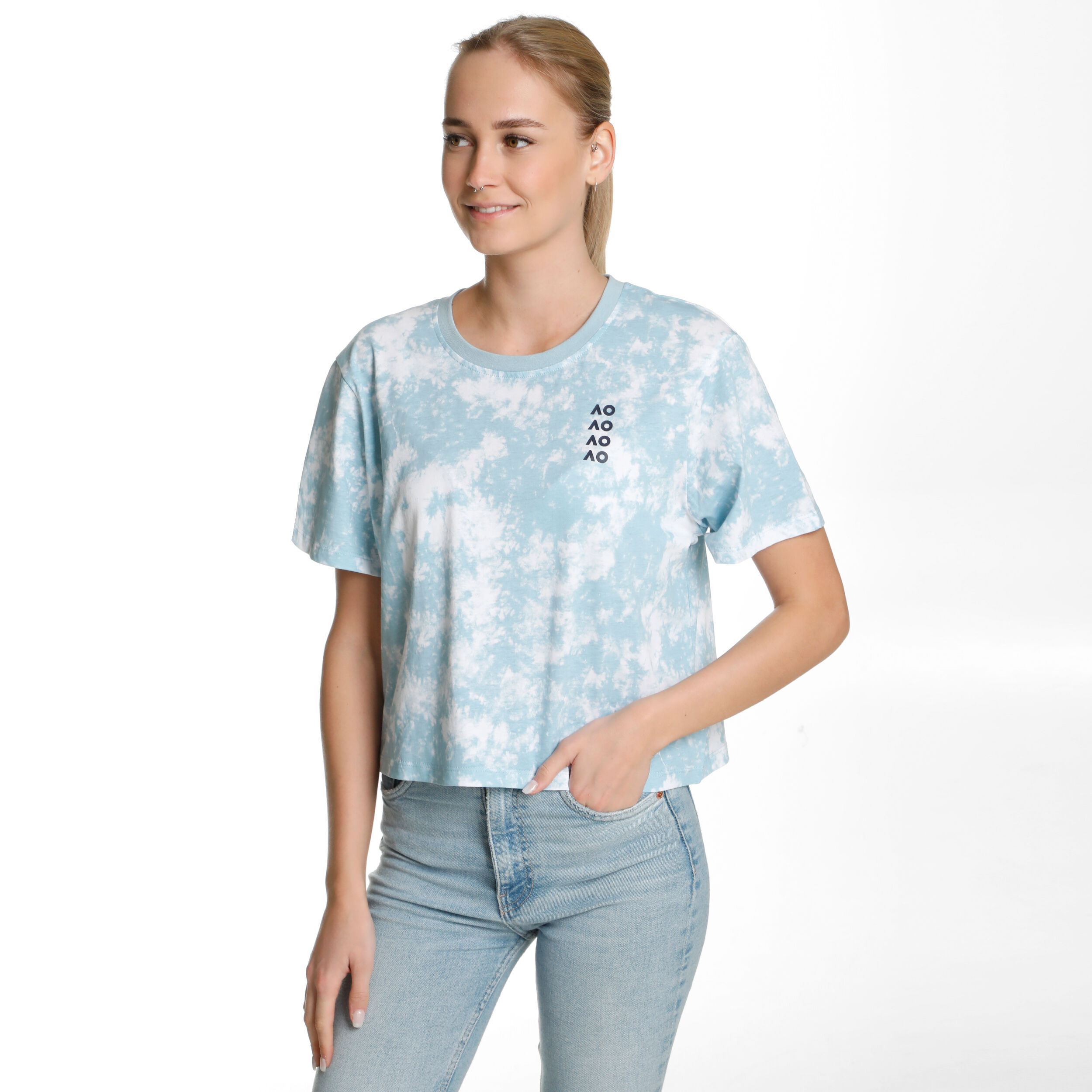 Buy Australian Open AO Tie Dye Cropped T shirt Dames Lichtblauw Wit online Tennis Point NL