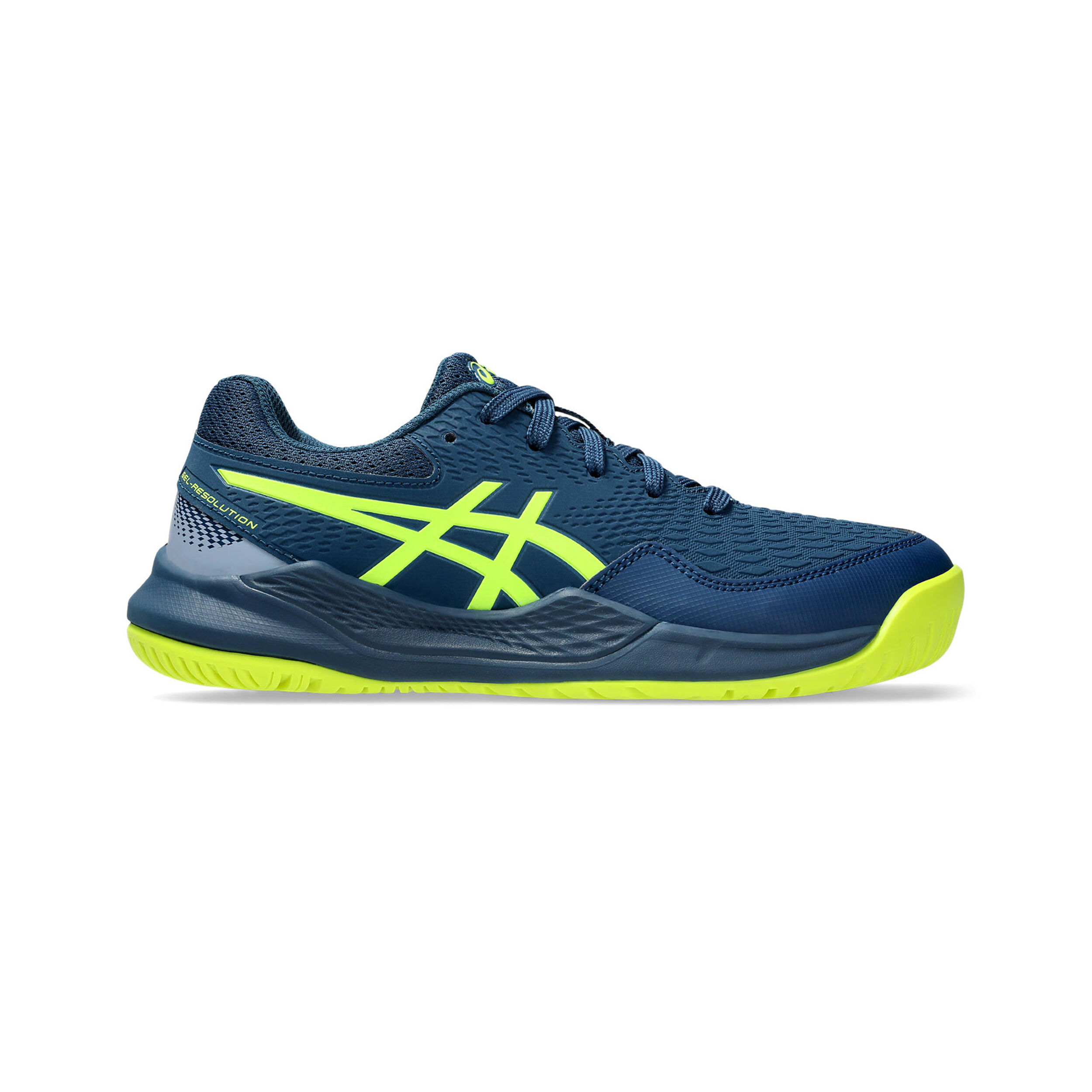 Buy ASICS Gel Resolution 9 GS Allcourt Schoen Kinderen Donkerblauw Neongeel online Tennis Point NL