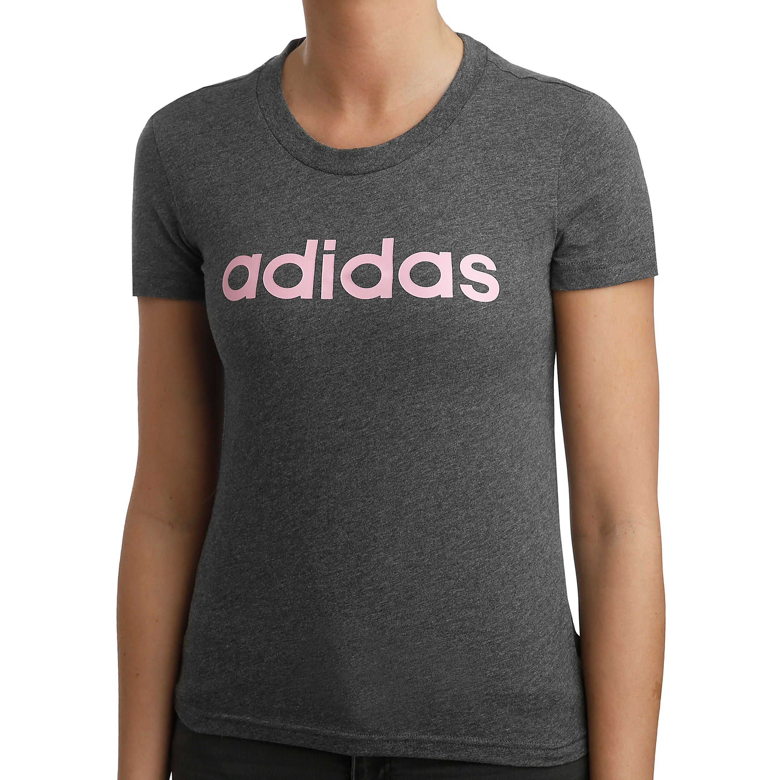 adidas Essentials Linear Slim T shirt Dames Donkergrijs adidas Essentials Linear Slim T shirt Dames Donkergrijs
