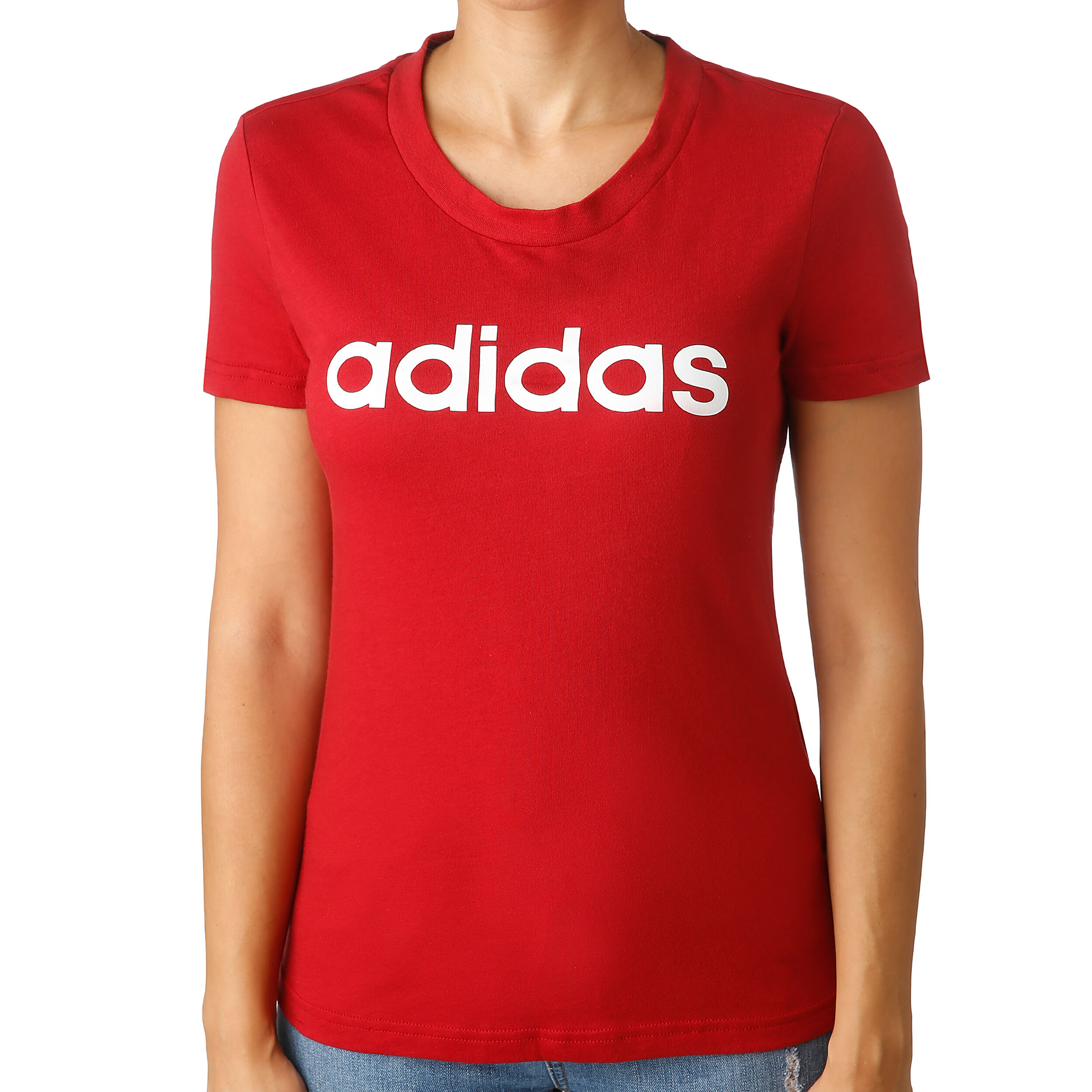 adidas Essentials Linear Slim T shirt Dames Donkerrood adidas Essentials Linear Slim T shirt Dames Donkerrood