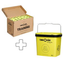 Training 72 Bälle im Beutel (druckloser Tennisball) plus Balleimer eckig