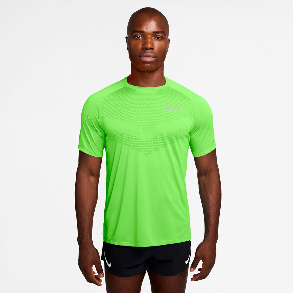 Nike Stride Tee Hardloopshirt Heren-lichtgroen, zilver