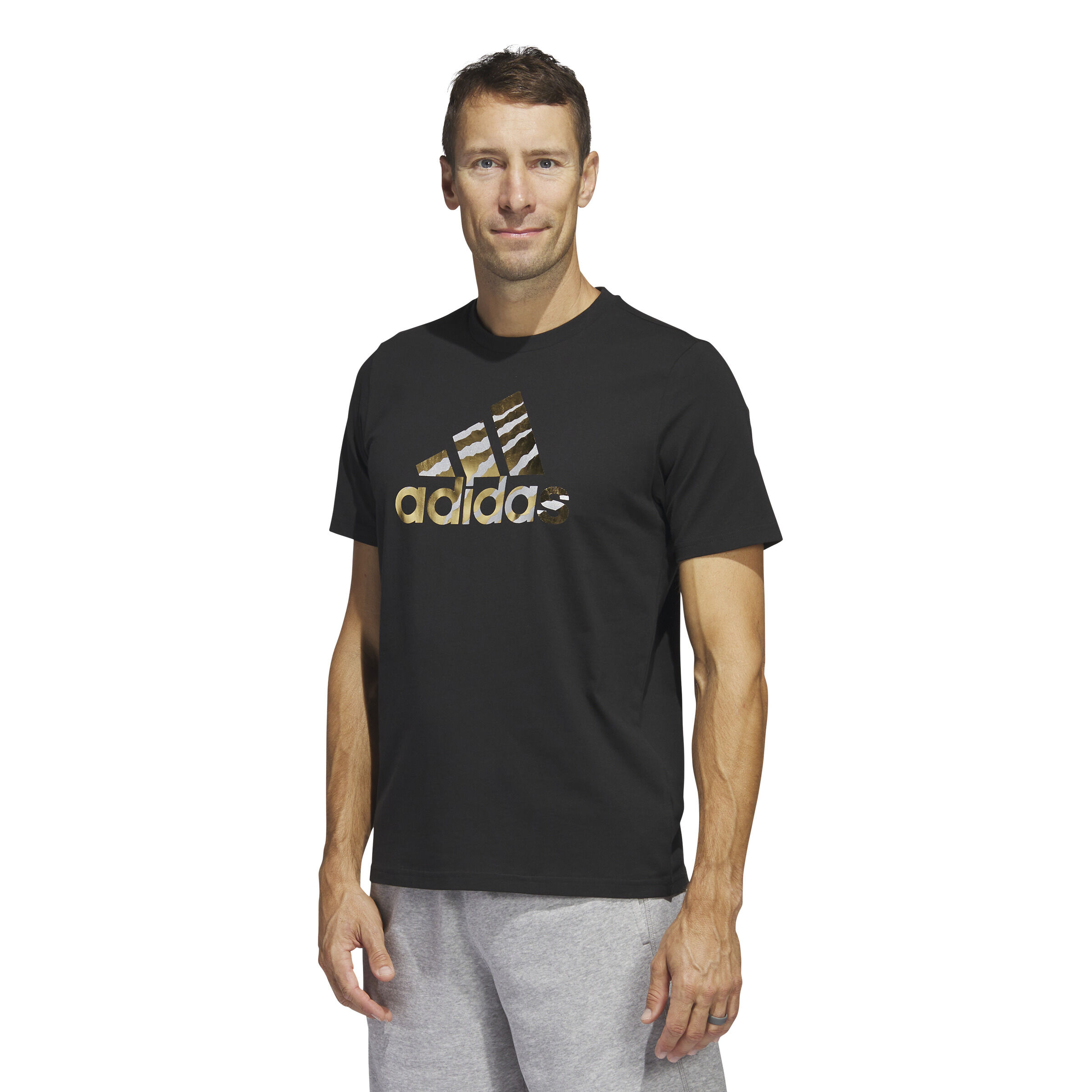 Adidas shirt gold logo deals