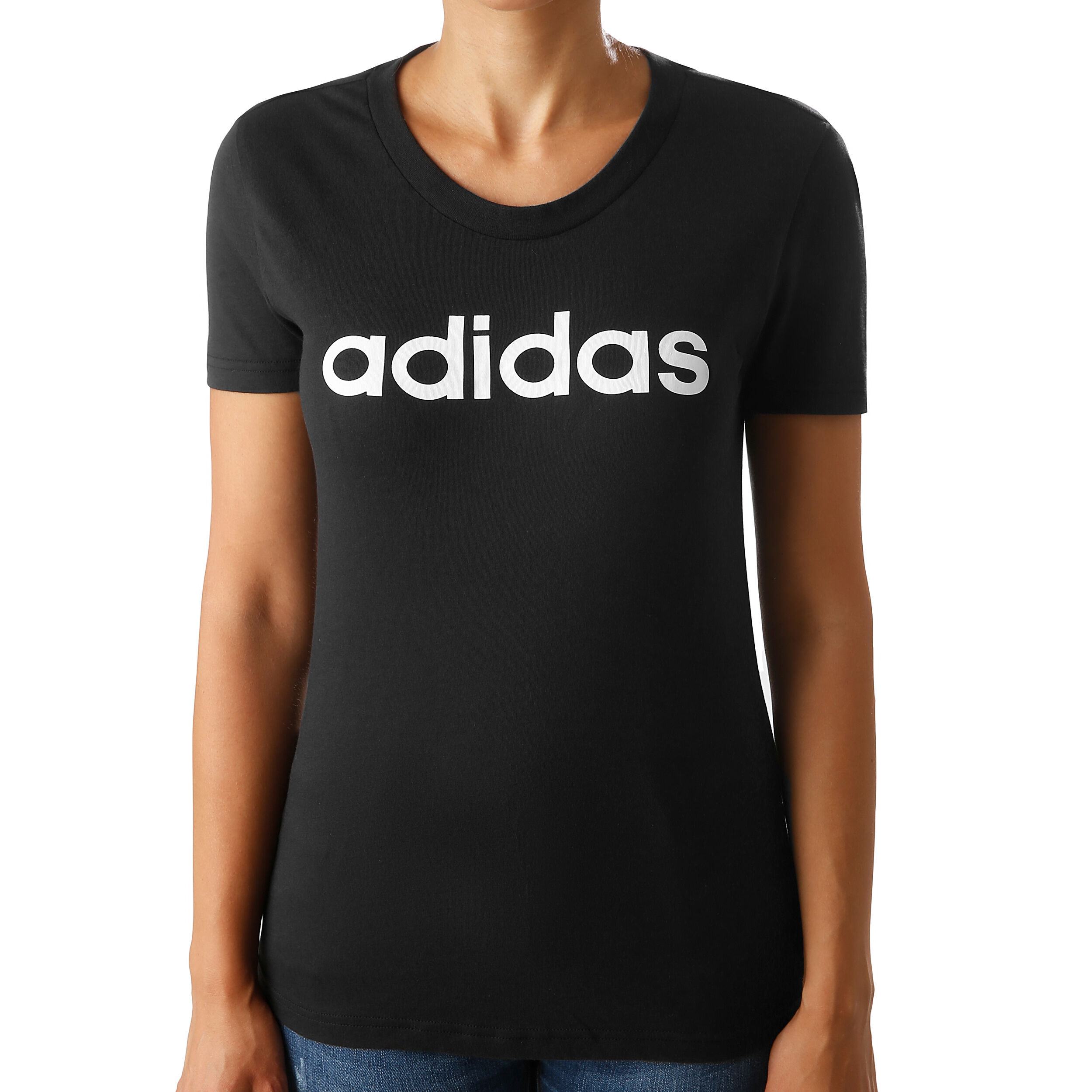 adidas Essentials Linear Slim T shirt Dames Zwart, Wit adidas Essentials Linear Slim T shirt Dames Zwart, Wit
